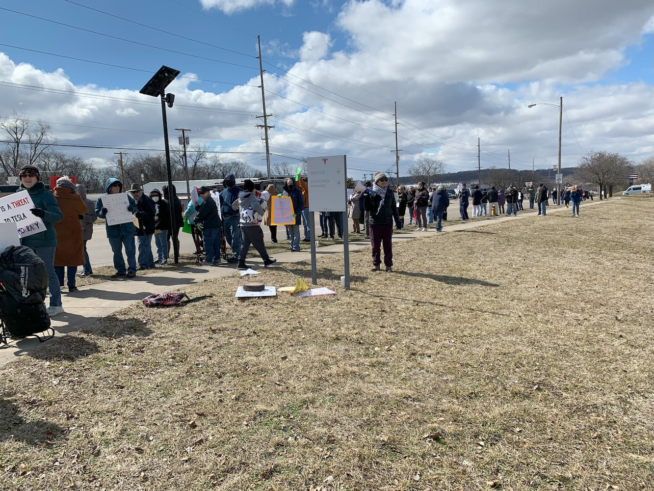 Tesla protest Moraine 2025