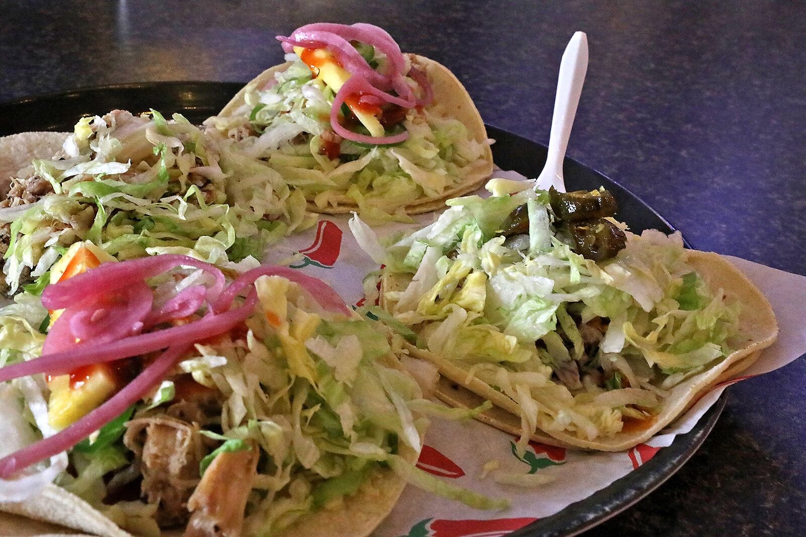 Some of the tacos at Guerra's Krazy Taco. BILL LACKEY/STAFF