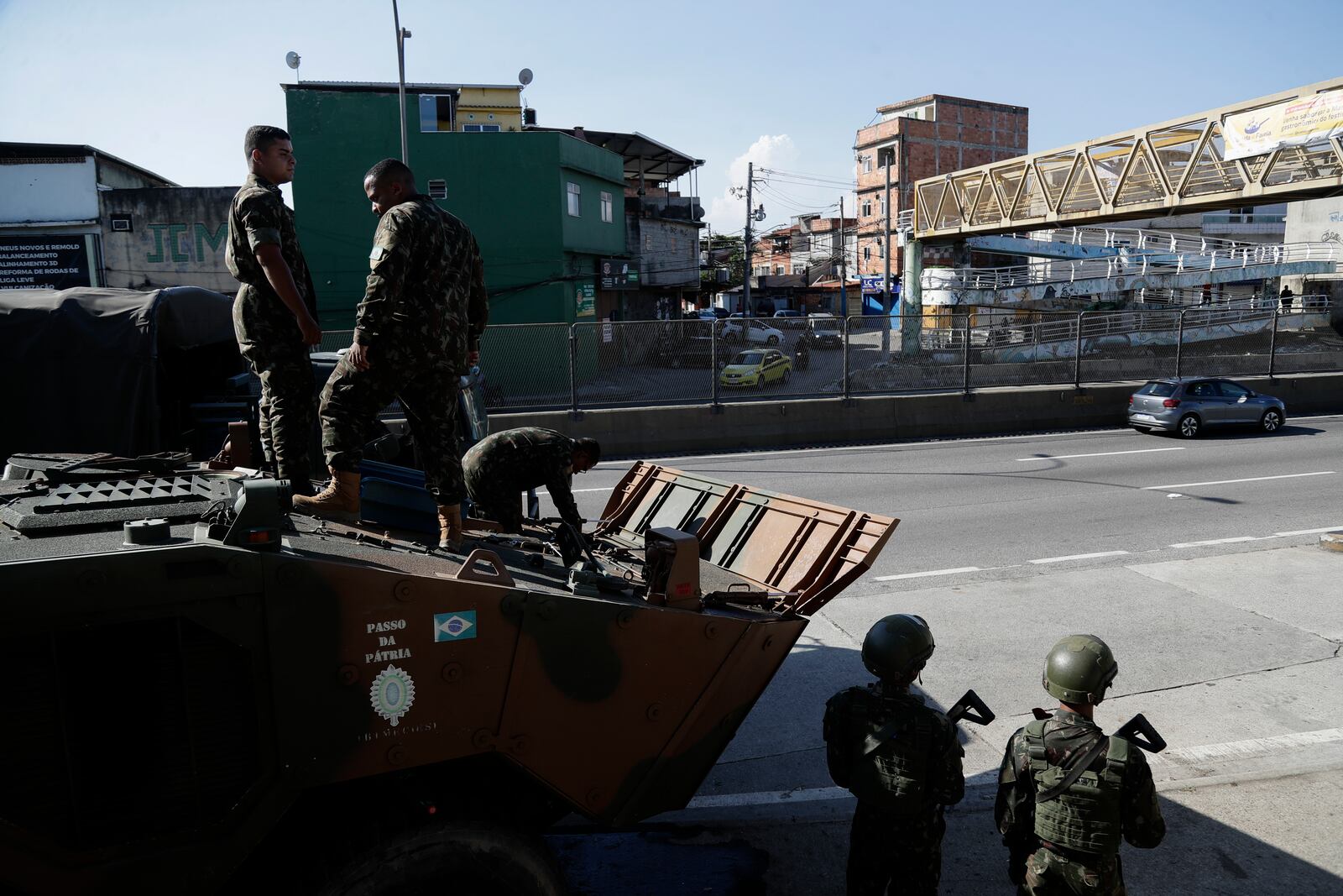 Brazilian soldiers guard the streets during the G20 Summit in Rio de Janeiro, Monday, Nov. 18, 2024. (AP Photo/Bruna Prado)