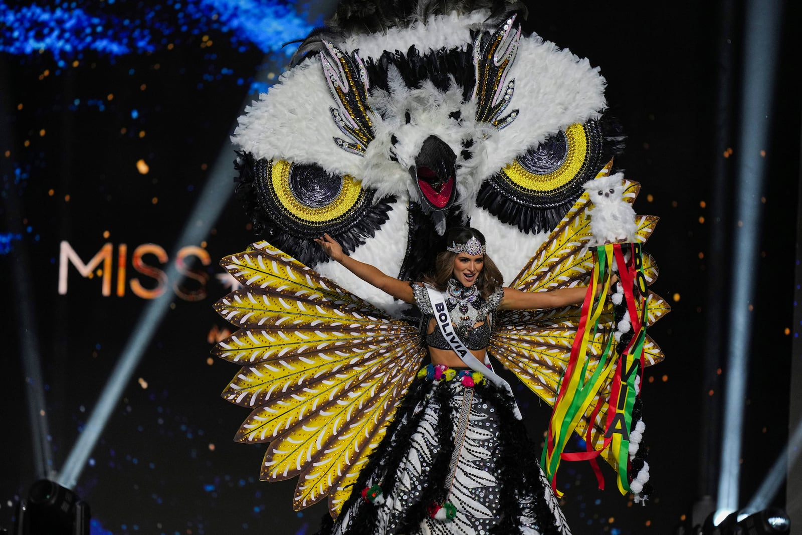 Miss Bolivia Juliana Barrientos competes in the national costume competition at the Miss Universe Beauty Pageant in Mexico City, Thursday, Nov. 14, 2024. (AP Photo/Fernando Llano)