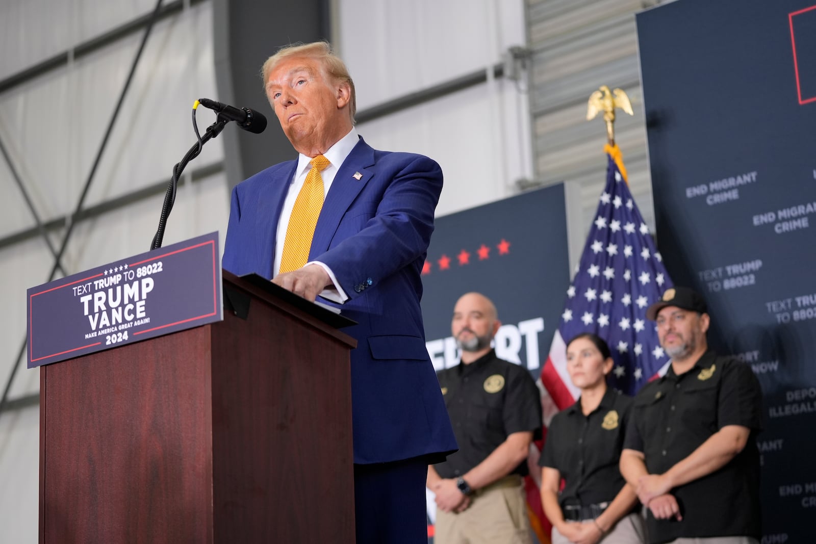 Republican presidential nominee former President Donald Trump speaks during a news conference at Austin-Bergstrom International Airport, Friday, Oct. 25, 2024, in Austin, Texas. (AP Photo/Alex Brandon)