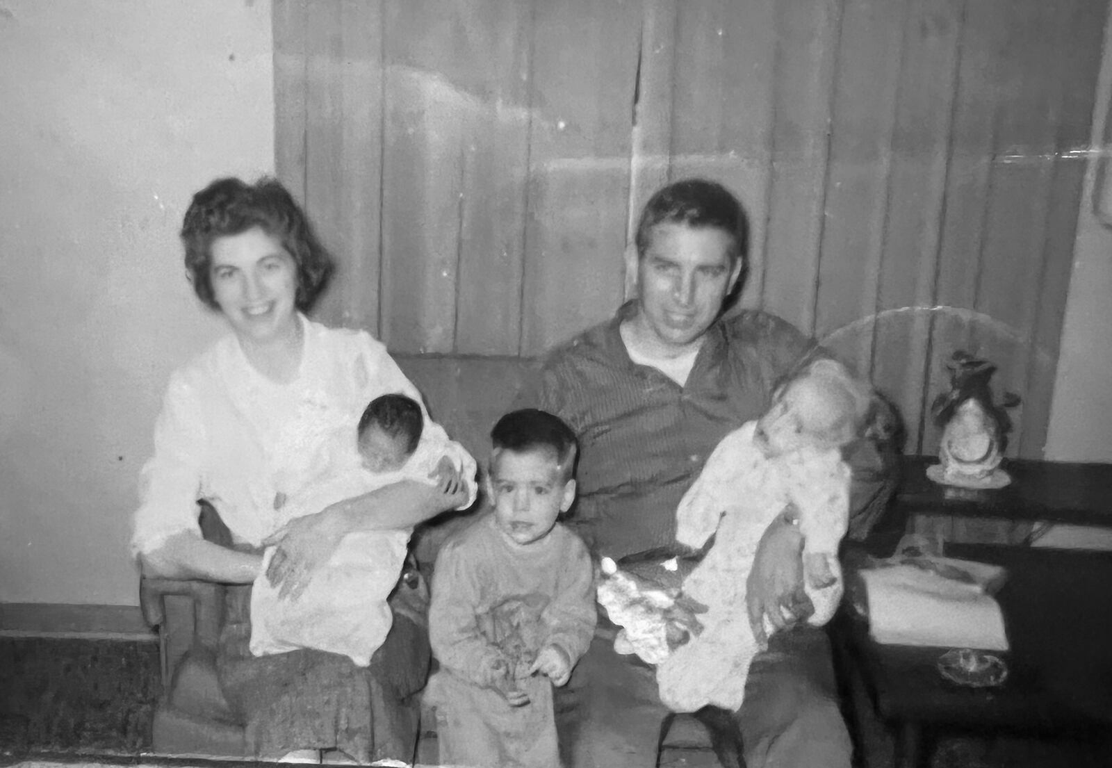 The young Hausfeld family shortly after daughter Jane Braun was born in December of 1960. From left, Shirley holding Jane, Tom, born in 1958 and Gene, holding Kayleen, born in 1959 with cystic fibrosis and cerebral palsy. She passed away at the age of 16 months.