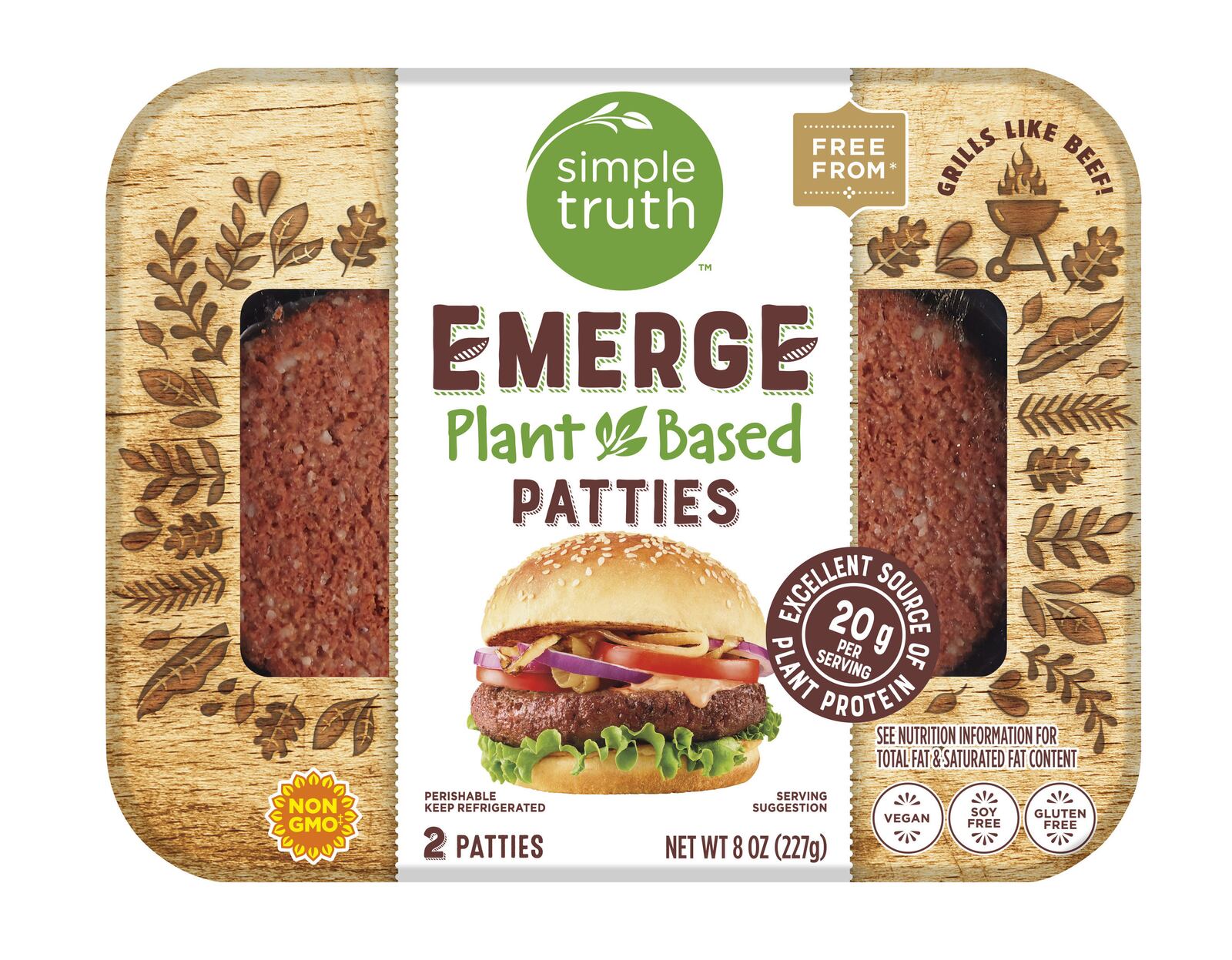 Kroger’s Simple Truth brand launches Emerge, a line of plant-based meats, including burger patties and grinds.