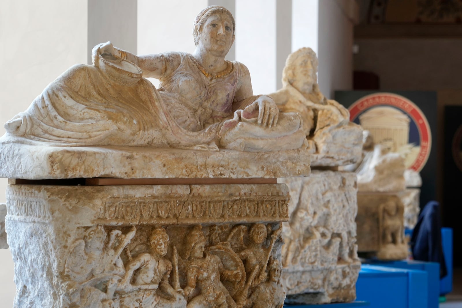 Archaeological finds from the Etruscan era and recovered in a police operation are shown during a press conference in Rome, Tuesday, Nov. 19, 2024. (AP Photo/Gregorio Borgia)