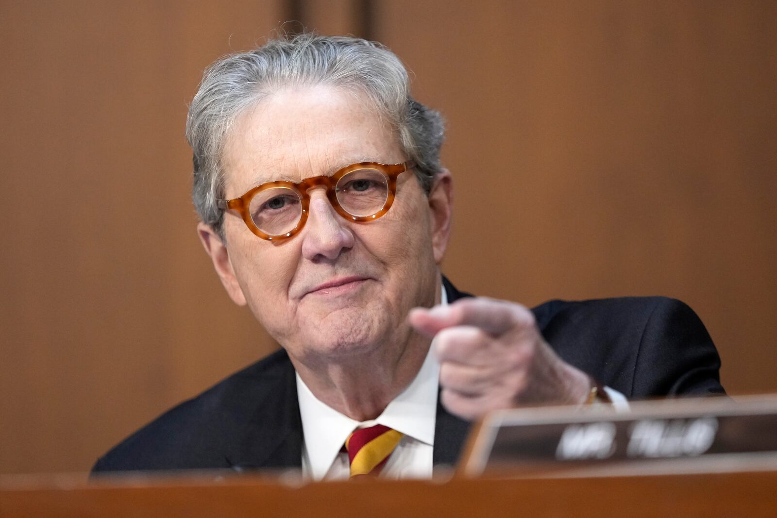 Sen. John Kennedy, R-La., speaks during a confirmation hearing before the Senate Judiciary Committee for Kash Patel, President Donald Trump's choice to be director of the FBI, at the Capitol in Washington, Thursday, Jan. 30, 2025. (AP Photo/Ben Curtis)