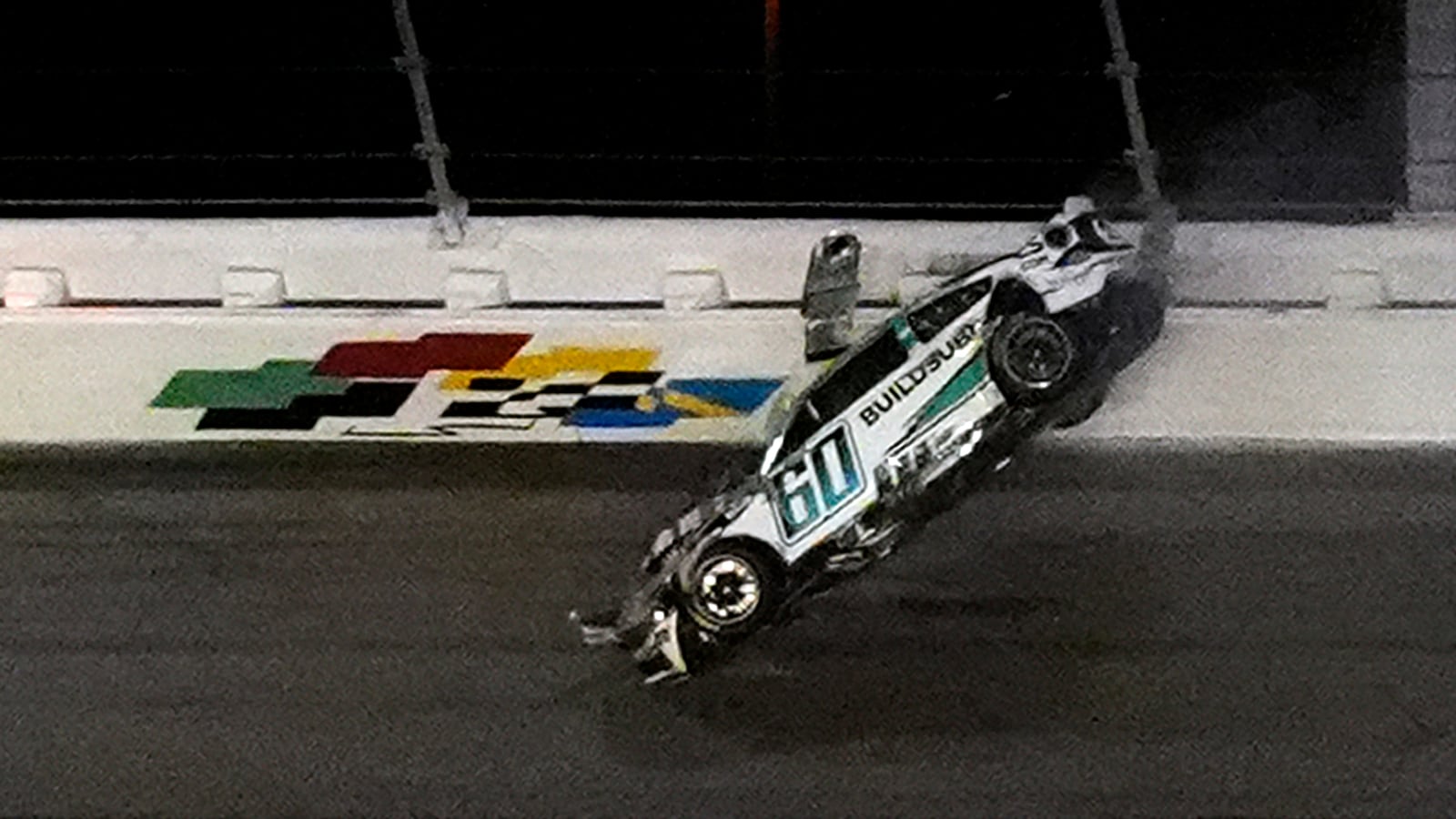 Ryan Preece crashes during the NASCAR Daytona 500 auto race Sunday, Feb. 16, 2025, at Daytona International Speedway in Daytona Beach, Fla. (AP Photo/Chris O'Meara)