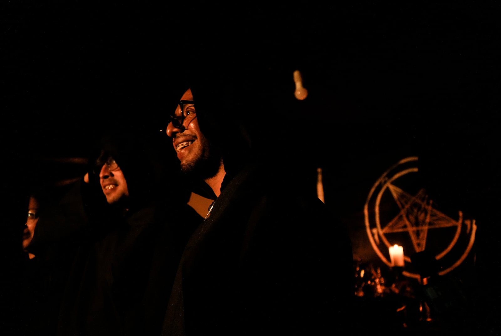 Azazel, The Temple of Satan: Satanists and Luciferians of Chile founder, takes part in a Celtic pagan celebration, in Santiago, Thursday, Oct. 31, 2024. (AP Photo/Esteban Felix)