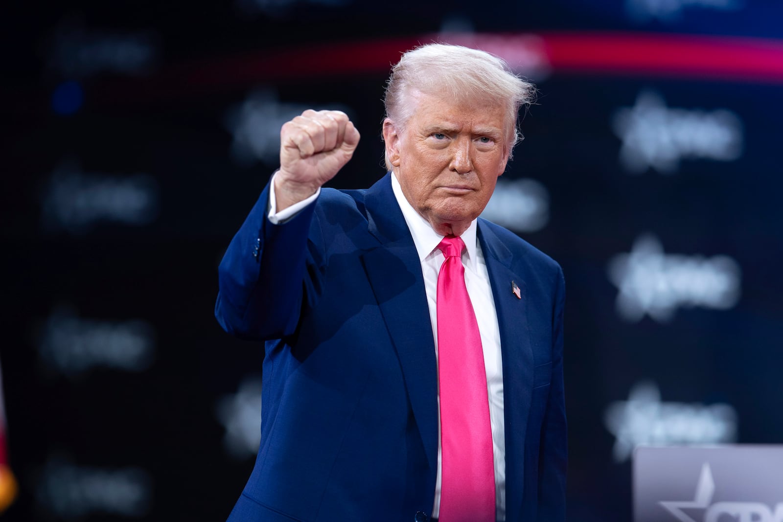 President Donald Trump departs after speaking at the Conservative Political Action Conference, CPAC, at the Gaylord National Resort & Convention Center, Saturday, Feb. 22, 2025, in Oxon Hill, Md. (AP Photo/Jose Luis Magana)