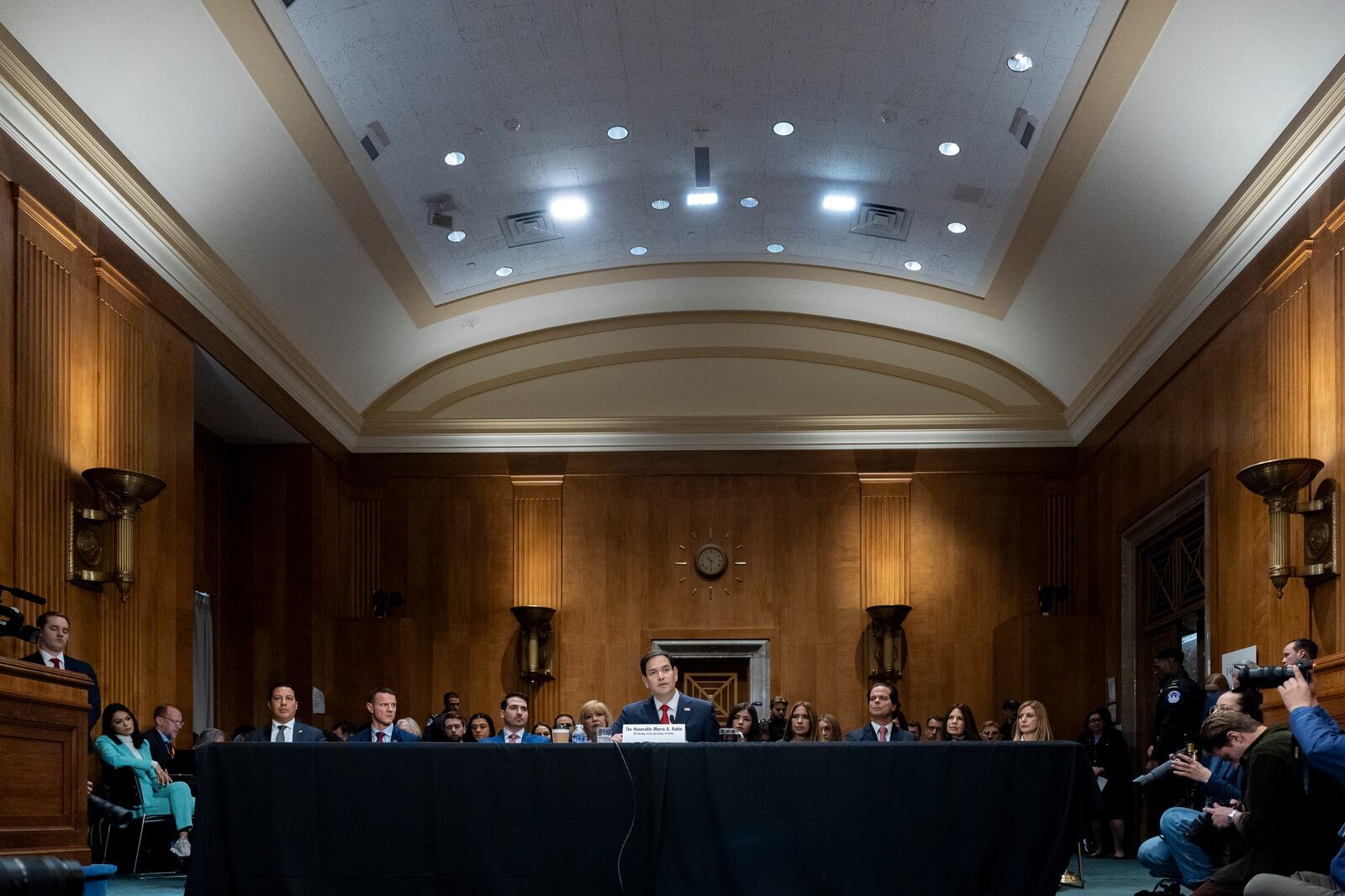 Sen. Marco Rubio, R-Fla., President-elect Donald Trump's choice to be Secretary of State, appears before the Senate Foreign Relations Committee for his confirmation hearing, at the Capitol in Washington, Wednesday, Jan. 15, 2025. (AP Photo/Alex Brandon)