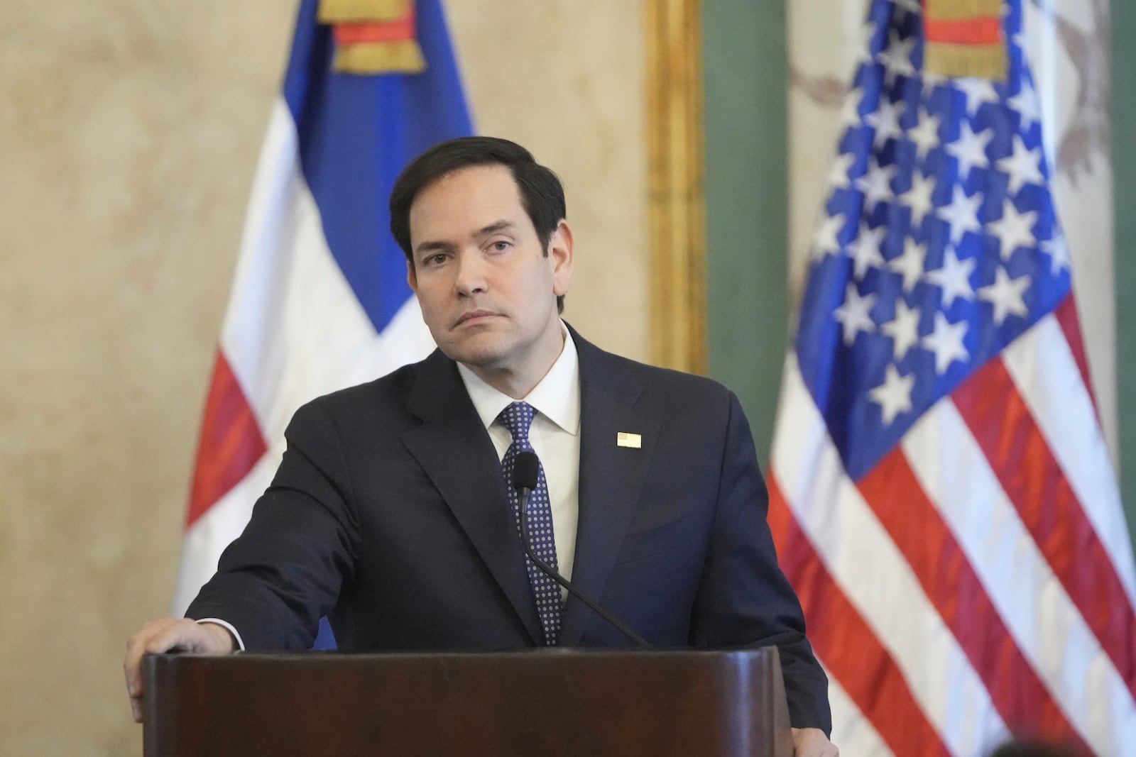 U.S. Secretary of State Marco Rubio gives a joint news conference with Dominican Republic President Luis Abinader at the National Palace in Santo Domingo, Dominican Republic, Thursday, Feb. 6, 2025. (AP Photo/Mark Schiefelbein, Pool)