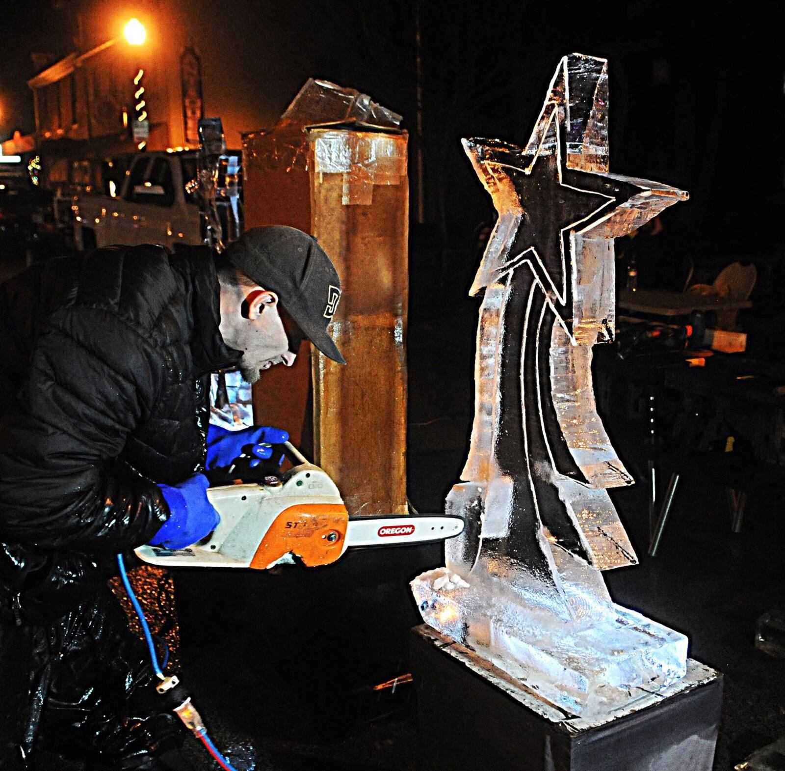 Ice sculpting again will be part of the activities at the New Carlisle ball drop on New Year’s Eve. MARSHALL GORBY/STAFF