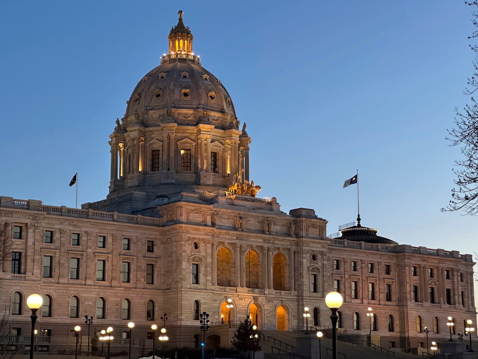 The Minnesota Capitol in St. Paul is shown in the pre-dawn light on Monday, March 10, 2025. (AP Photo/Steve Karnowski)