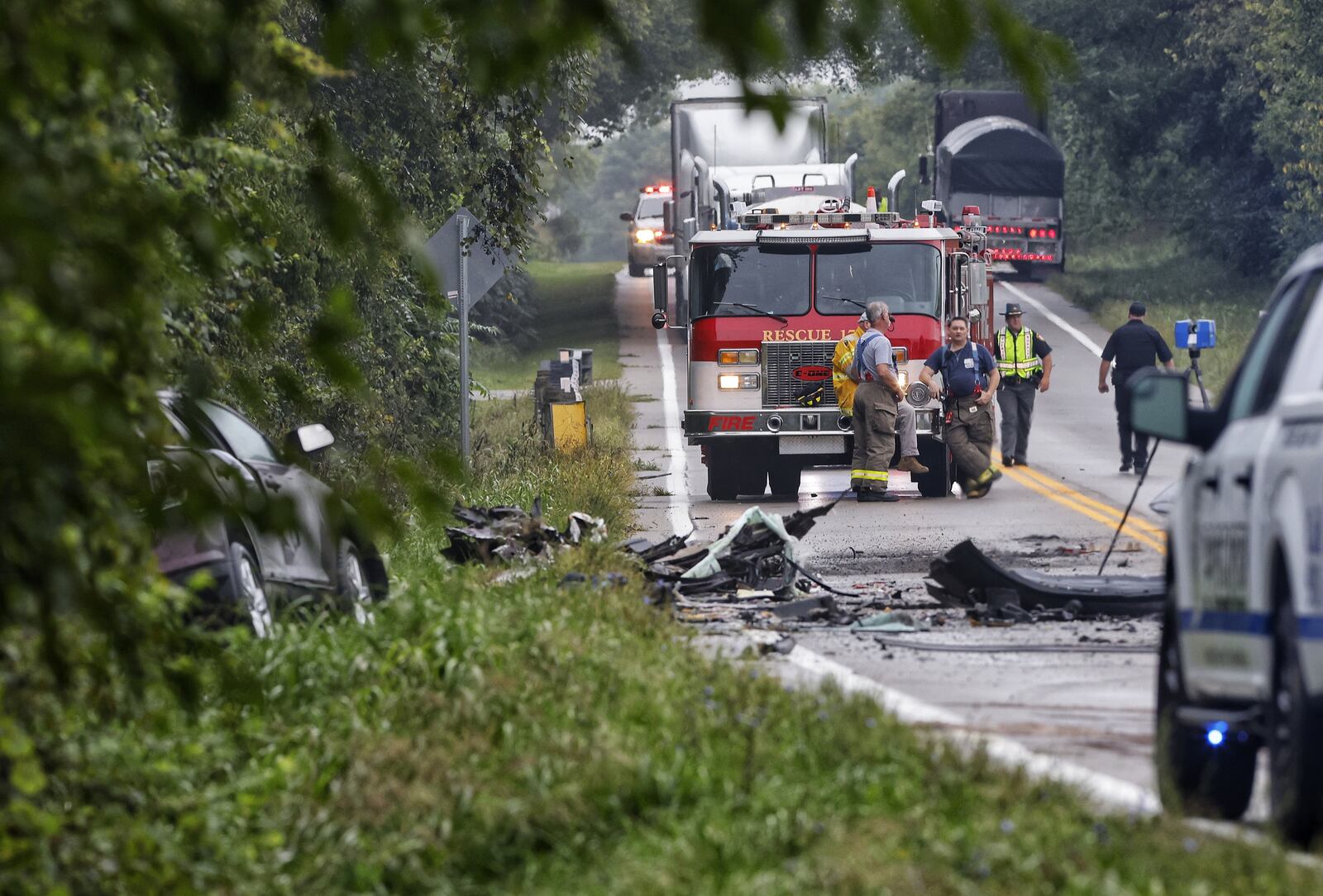 A person was killed this morning in a crash on U.S 127 in St. Clair Twp. when a steel coil from a semi fell on a vehicle. NICK GRAHAM/STAFF