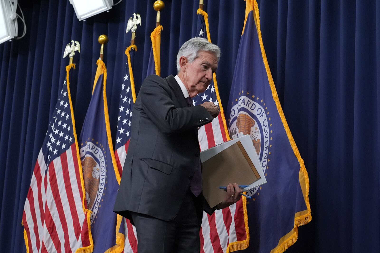 Federal Reserve Chair Jerome Powell speaks during a news conference after the Federal Open Market Committee meeting, Wednesday, March 19, 2025, at the Federal Reserve in Washington. (AP Photo/Jacquelyn Martin)