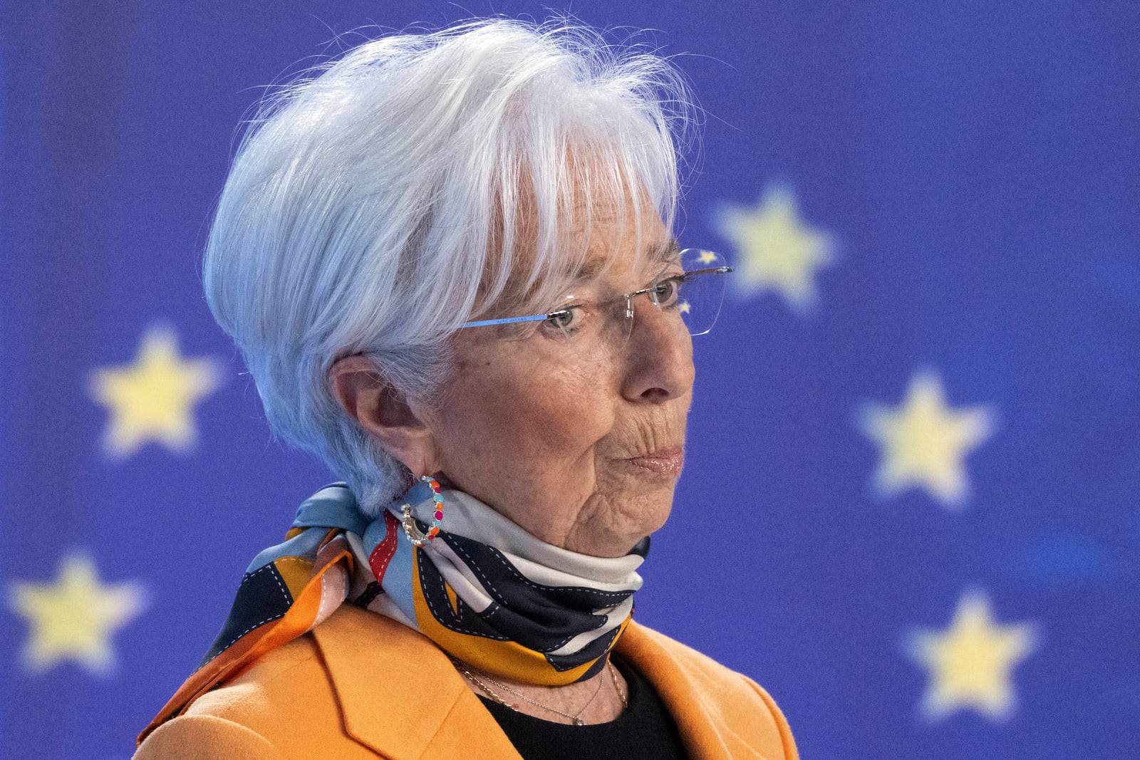 European Central Bank (ECB) President Christine Lagarde speaks at the bank's post-meeting news conference, in Frankfurt, Thursday, March 6, 2025. (Boris Roessler/dpa/dpa via AP)