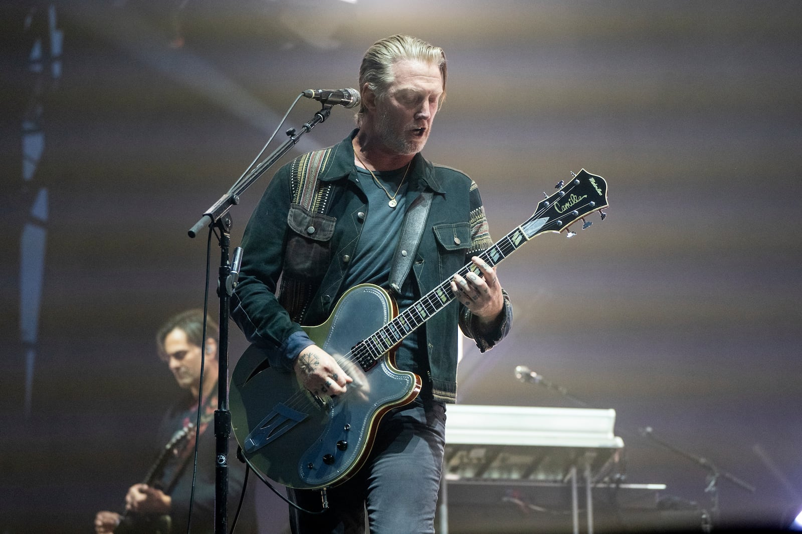 Josh Homme of Queens of the Stone Age performs during the Louder Than Life Music Festival on Sunday, Sept. 24, 2023, at Highland Festival Grounds in Louisville, Ky. (Photo by Amy Harris/Invision/AP)