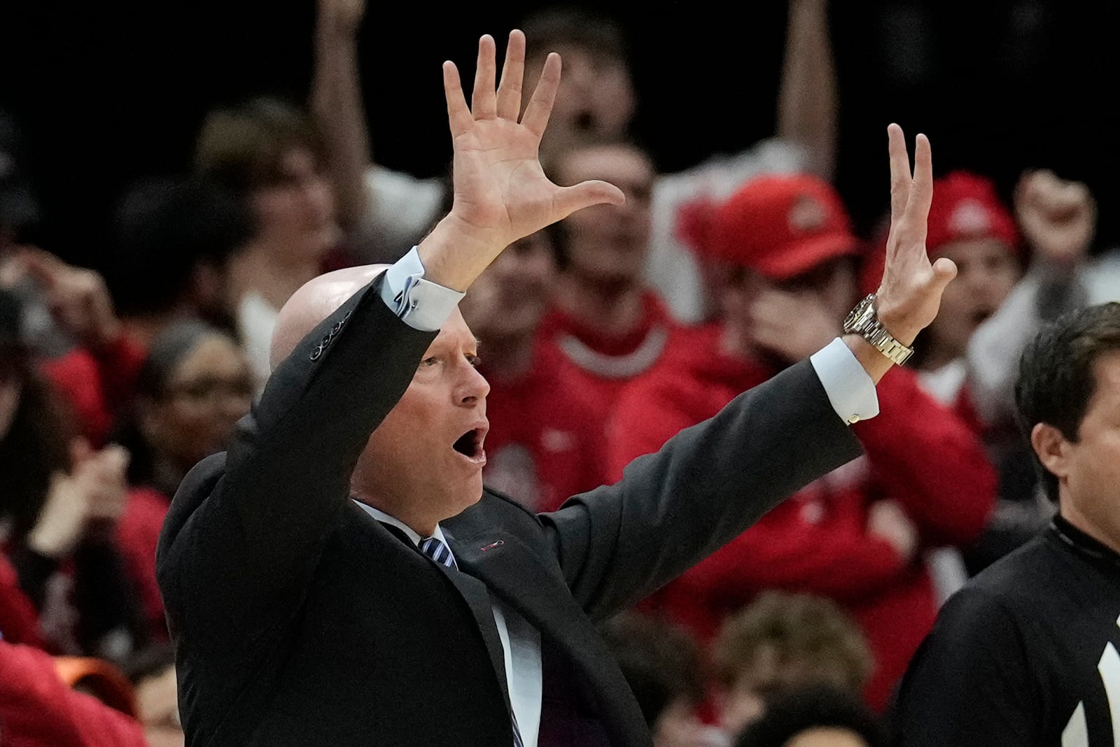 Maryland head coach Kevin Willard gestures in the second half of an NCAA college basketball game against Ohio State Thursday, Feb. 6, 2025, in Columbus, Ohio. (AP Photo/Sue Ogrocki)