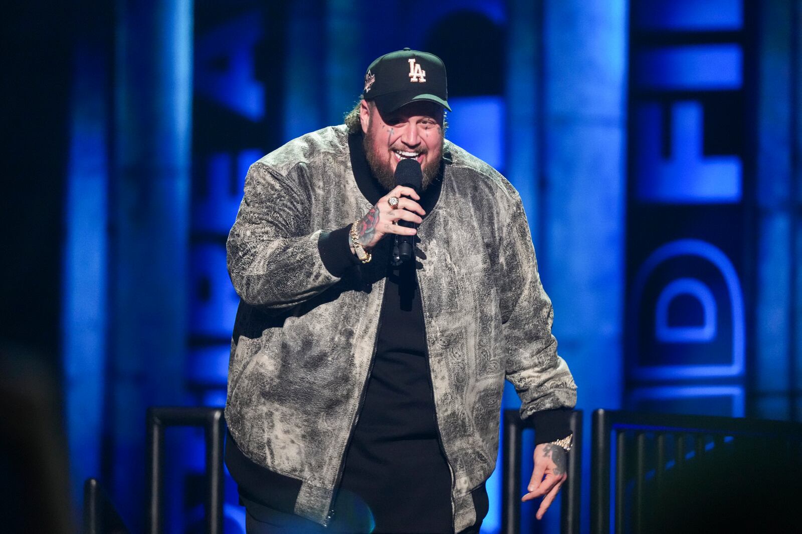 Jelly Roll performs during the FireAid benefit concert on Thursday, Jan. 30, 2025, at Intuit Dome in Inglewood, Calif. (Photo by Jordan Strauss/Invision/AP)