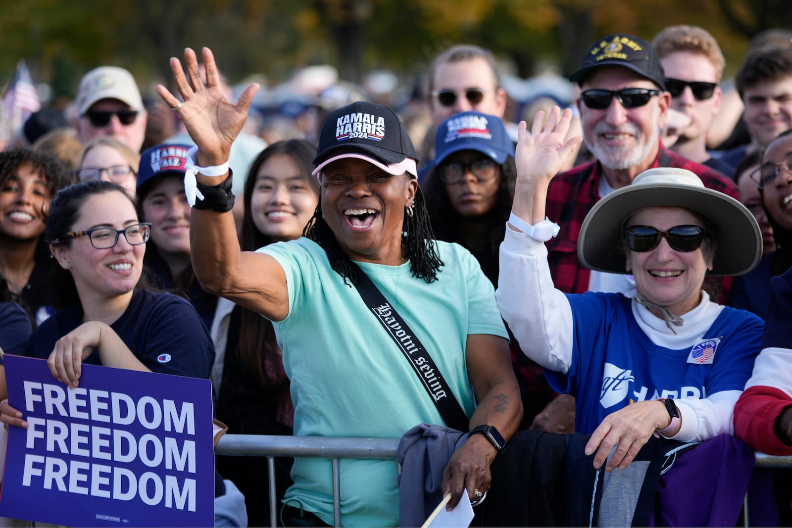 Supporters of Democratic presidential nominee Vice President Kamala Harris arrive to attend a campaign rally in Washington, Tuesday, Oct. 29, 2024. (AP Photo/Ben Curtis)