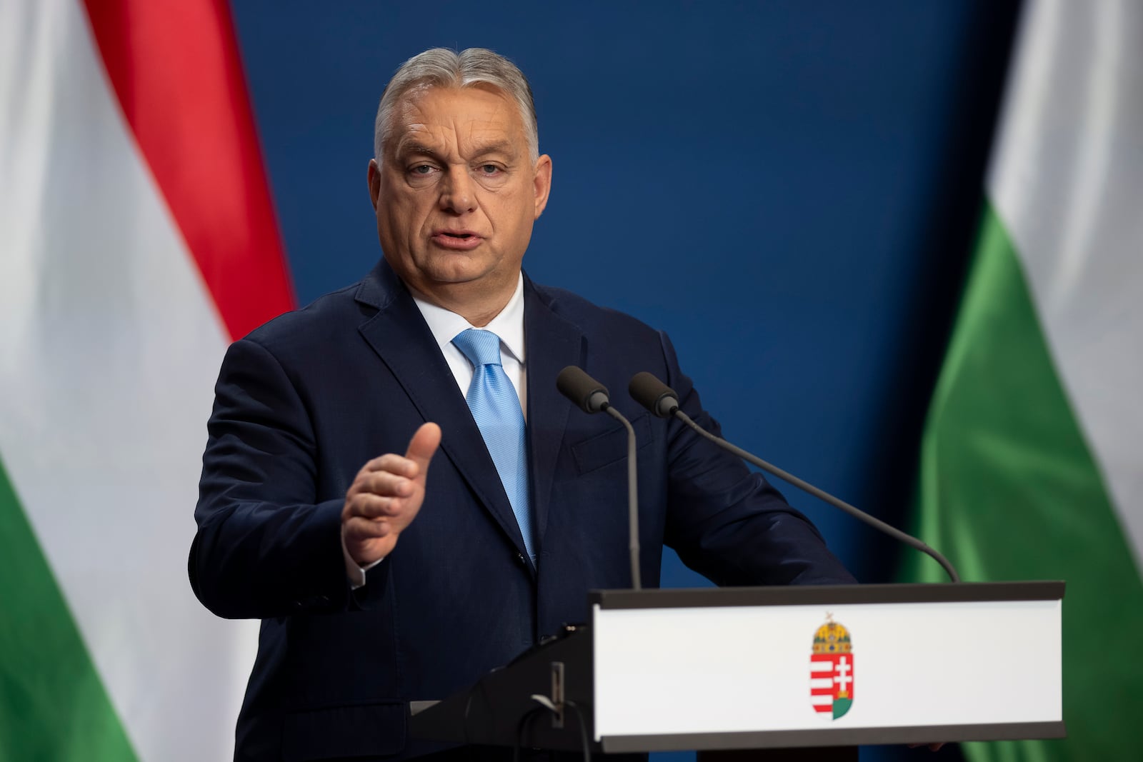 FILE - Hungarian Prime Minister Viktor Orban speaks during his annual international press conference in Budapest, Hungary, Dec. 21, 2024. (AP Photo/Denes Erdos, File)