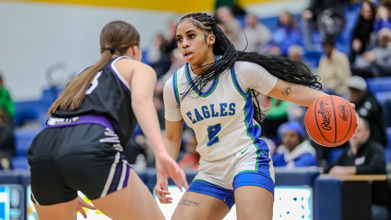 Chaminade Julienne High School senior Tiyah Parker dribbles the ball during their game on Wednesday night at Springfield High School. MICHAEL COOPER/CONTRIBUTED