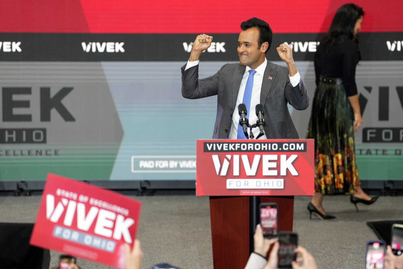 Vivek Ramaswamy announces his candidacy for Ohio governor, Monday, Feb. 24, 2025, in West Chester Township, Ohio. (AP Photo/Kareem Elgazzar)