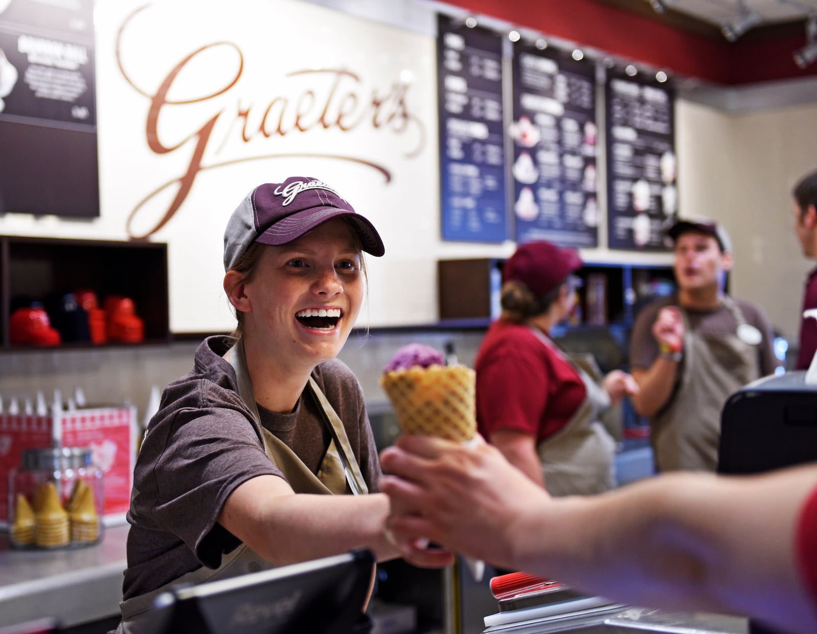 During the Cones for the Cure Campaign, from Sept. 10 - 20, loyalty rewards members on the Graeter’s App will be eligible for a free cone of Elena’s Blueberry Pie ice cream.  NICK GRAHAM/2015