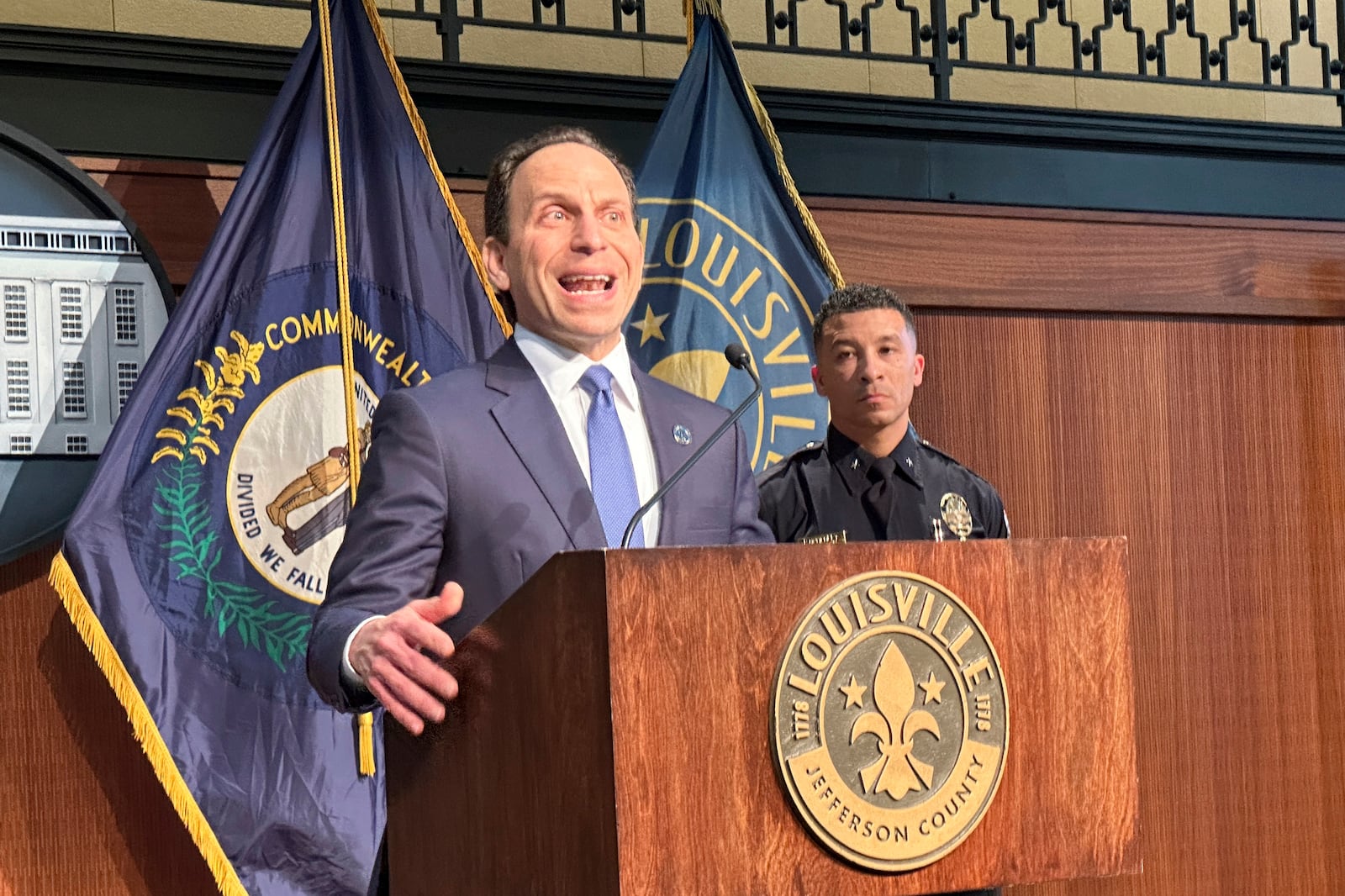 Louisville Mayor Craig Greenberg announces that the city has reached a consent decree agreement with the U.S. Justice Department on Thursday, Dec. 12, 2024, in Louisville, Ky. (AP Photo/Dylan Lovan)