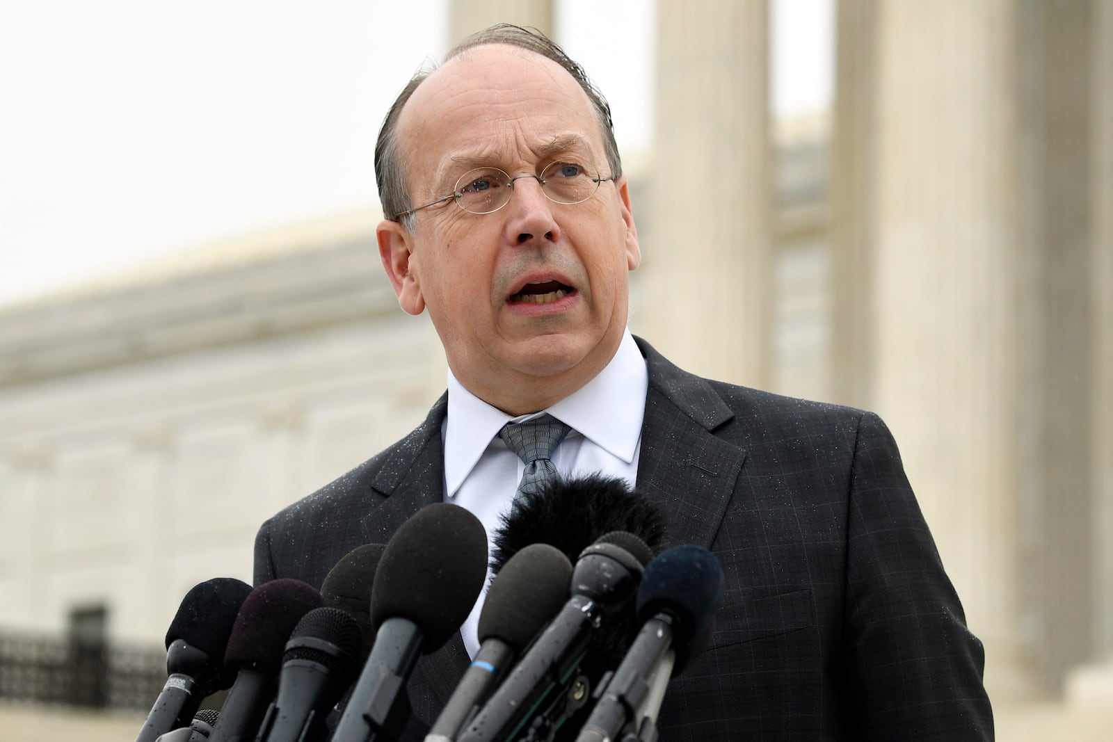 FILE — Attorney Paul Clement makes a statement outside of the Supreme Court in Washington, on Dec. 2, 2019. (AP Photo/Susan Walsh, File)