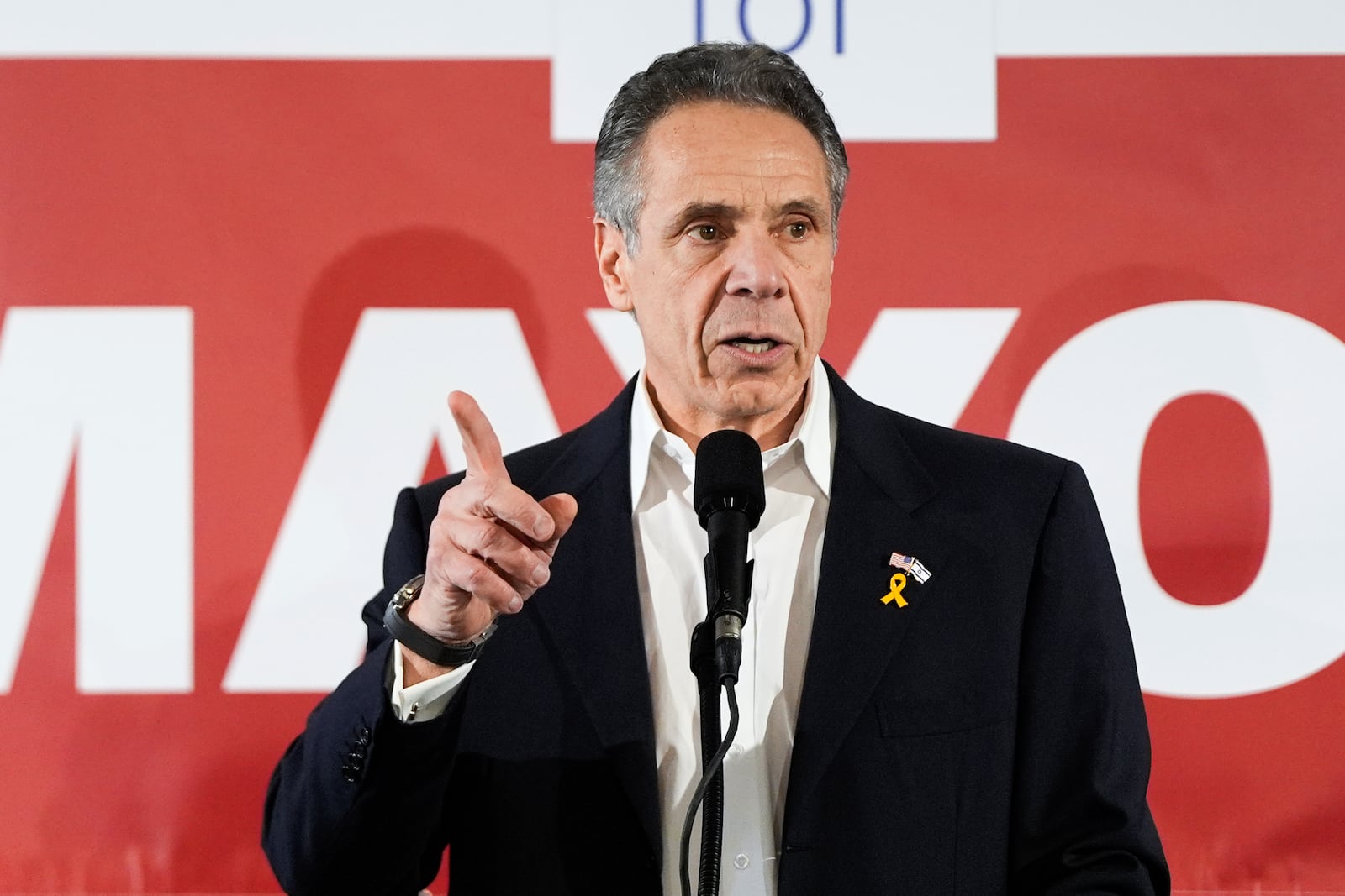 Former New York Gov. Andrew Cuomo speaks at the New York City District Council of Carpenters while campaigning for mayor of New York City, Sunday, March 2, 2025. (AP Photo/Julia Demaree Nikhinson)