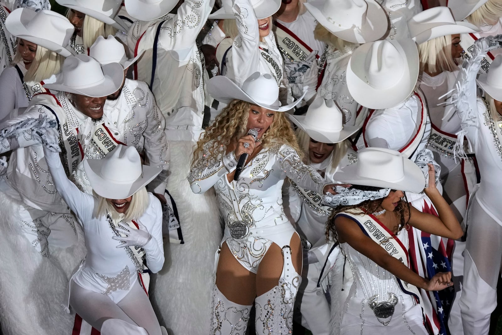 Beyoncé performs during halftime of an NFL football game between the Houston Texans and the Baltimore Ravens, Wednesday, Dec. 25, 2024, in Houston. (AP Photo/Eric Christian Smith)