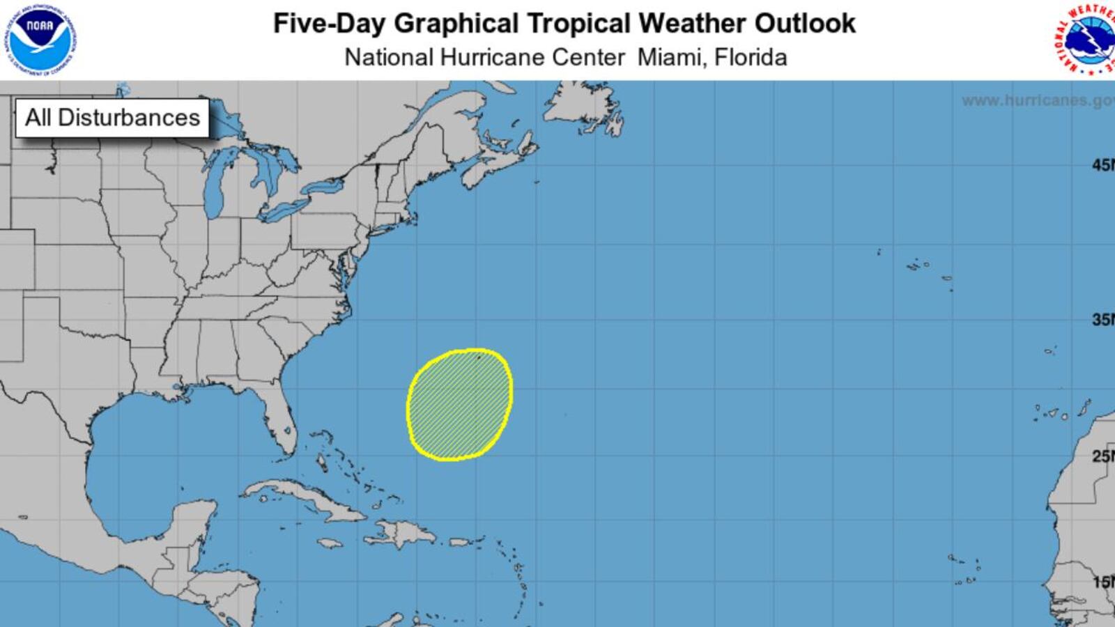 The National Hurricane Center said an area of low pressure had q 30% chance of developing into a tropical storm.