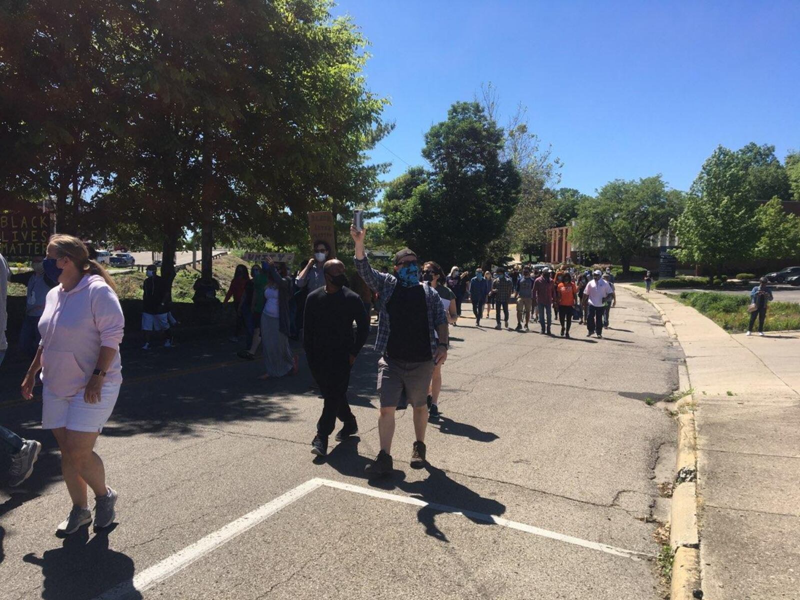 Several hundred people gathered at the Clark County Municipal Courthouse on Sunday, May 31, 2020, for a protest after the death of George Floyd in Minnesota and then marched through nearby streets. HASAN KARIM / STAFF