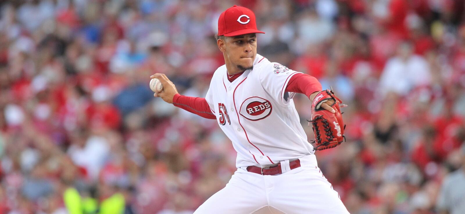 Reds starter Luis Castillo pitches against the Brewers on Wednesday, June 28, 2017, at Great American Ball Park in Cincinnati. David Jablonski/Staff