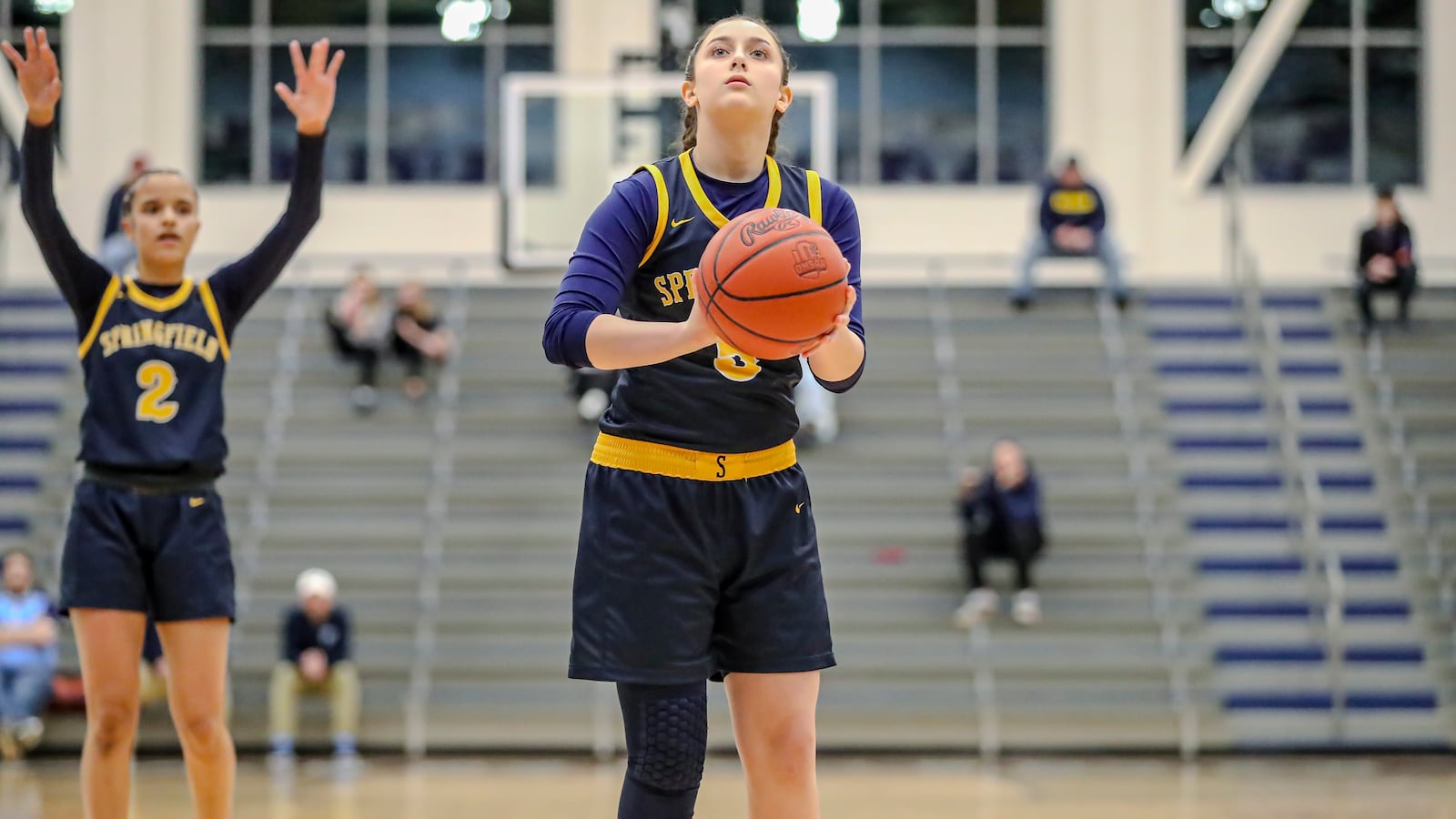 Springfield High School sophomore Ava Valle shoots a free throw during their game against Centerville on Tuesday night at Fairborn High School. Valle to hit free throws to lift the Wildcats to a 47-46 victory in overtime, sending her team to a district final game for the first time since the North-South merger in 2008. MICHAEL COOPER/CONTRIBUTED