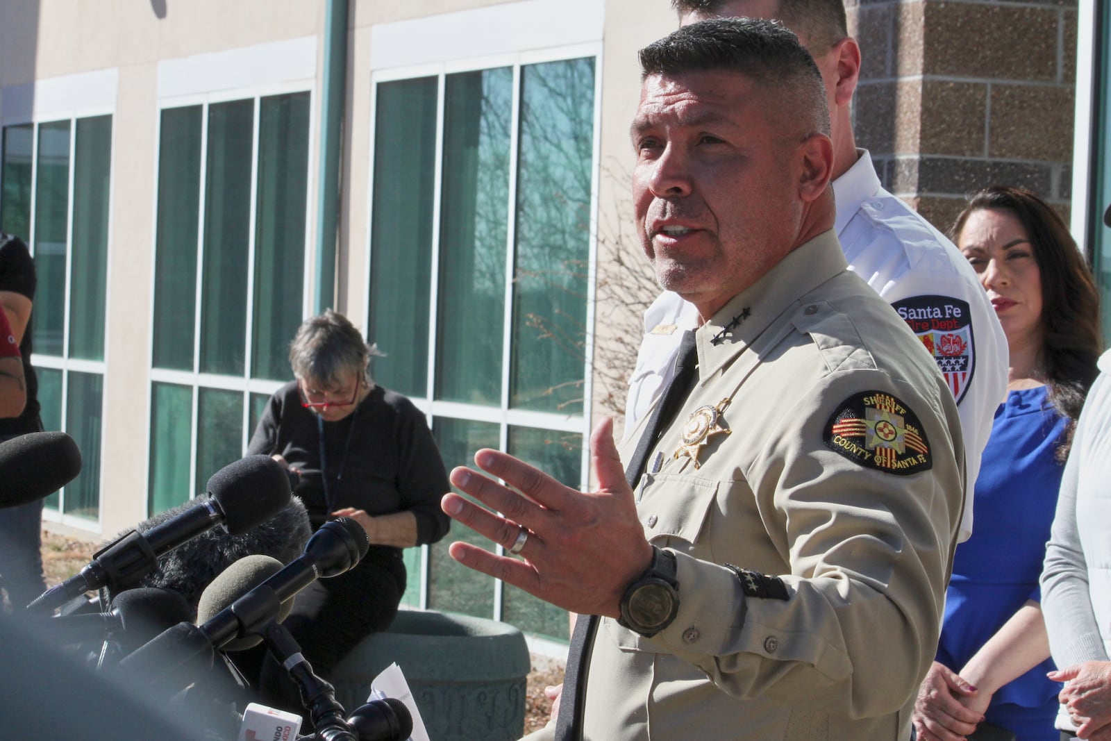 Santa Fe County Sheriff Adan Mendoza answers questions about the investigation into the deaths of actor Gene Hackman and his wife Betsy Arakawa during a news conference in Santa Fe, N.M., Friday, Feb. 28, 2025. (AP Photo/Susan Montoya Bryan)