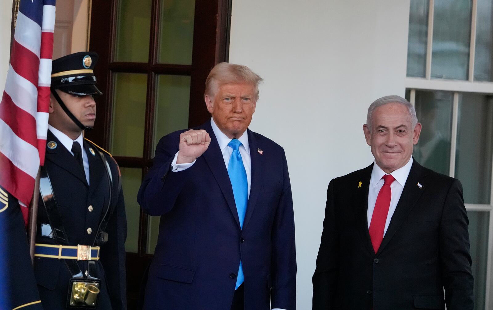 President Donald Trump greets Israeli Prime Minister Benjamin Netanyahu as he arrives at the West Wing of the White House, Tuesday, Feb. 4, 2025, in Washington. (AP Photo/Alex Brandon)