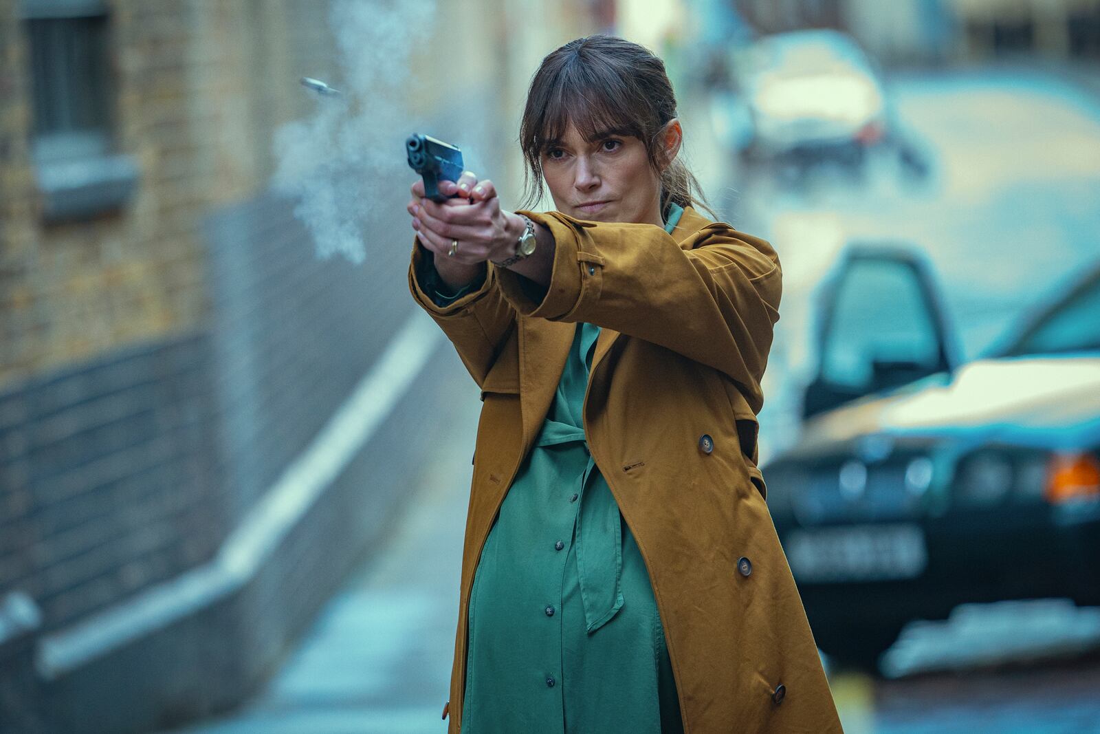 This image released by Netflix shows Keira Knightley in a scene from "Black Doves." (Stefania Rosini/Netflix via AP)