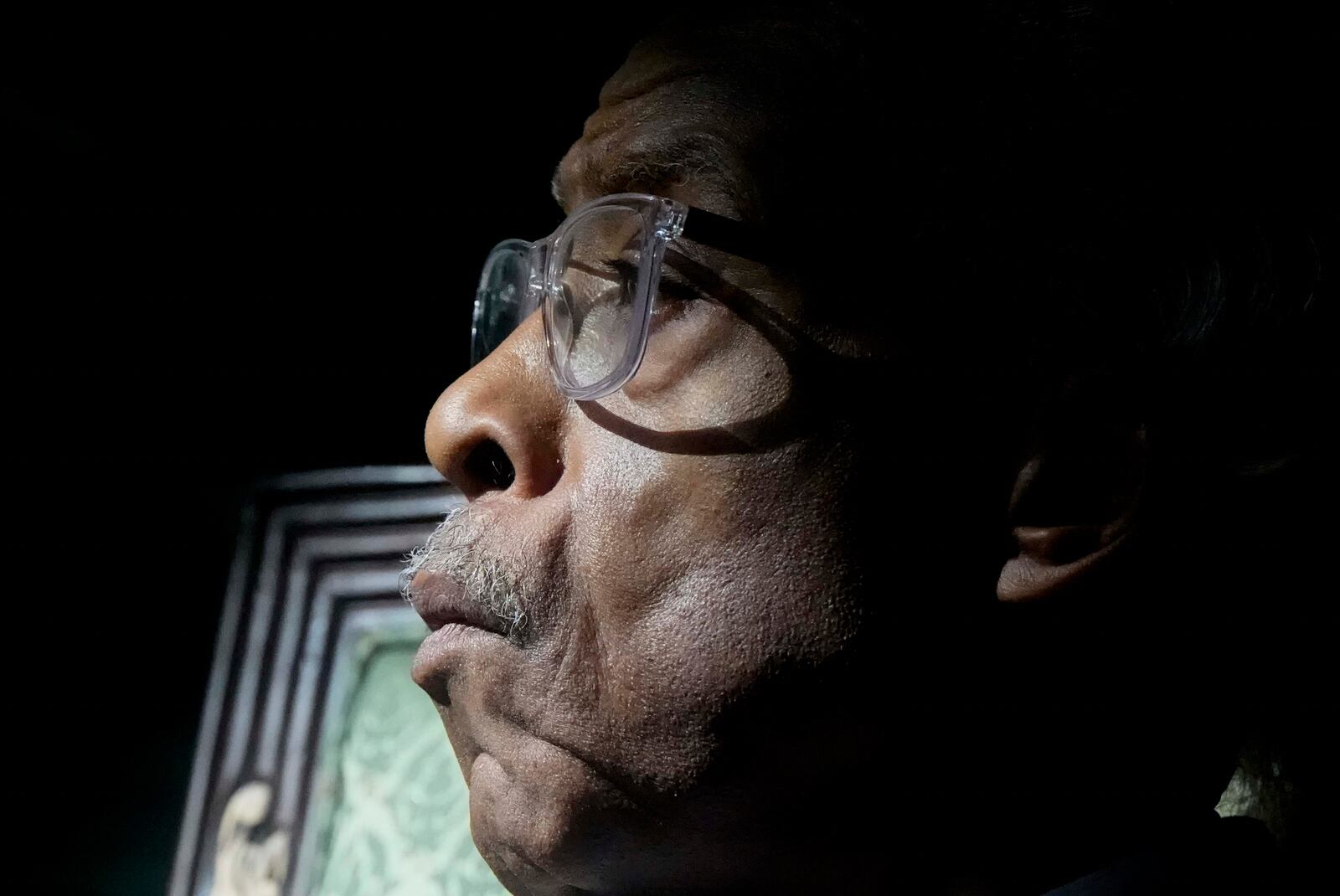 The Rev. Al Sharpton listens to speakers at the Tabernacle Baptist Church during the 60th anniversary of the march to ensure that African Americans could exercise their constitutional right to vote, Sunday, March 9, 2025, in Selma, Ala. (AP Photo/Mike Stewart)