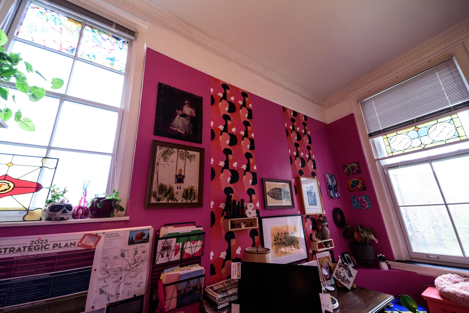 The craft cabinet in her hot pink office is a work in progress for 2024. CONTRIBUTED