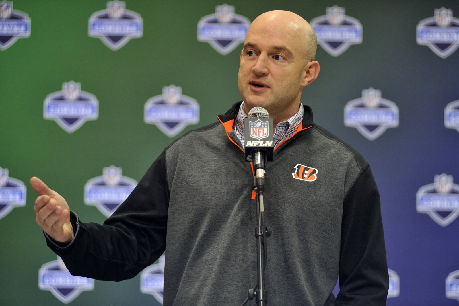 Cincinnati Bengals Director of Player Personnel Duke Tobin speaks at the NFL Combine in Indianapolis on Wednesday. JAY MORRISON / STAFF