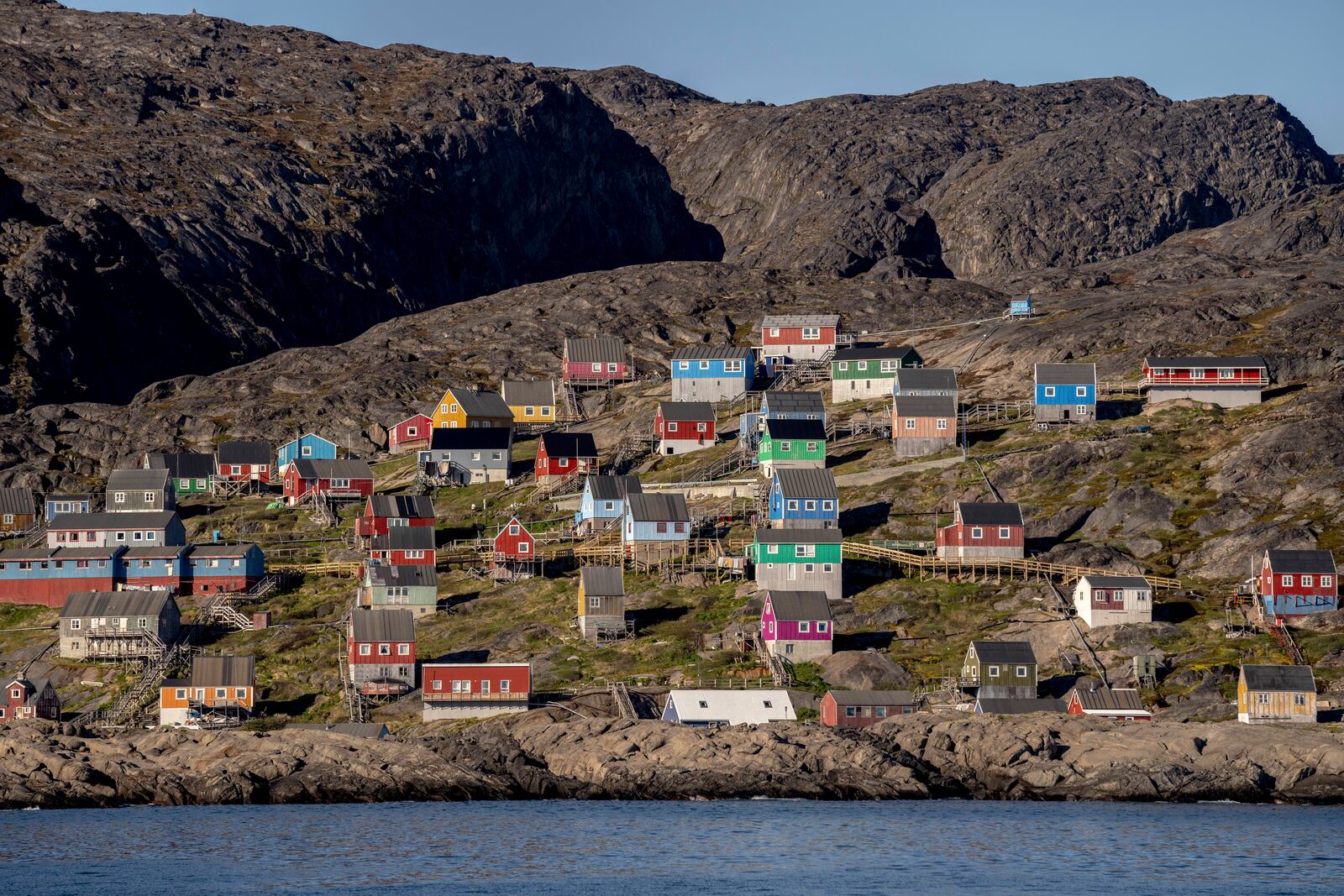 FILE - A view of the village of Kangaamiut in Greenland, Wednesday, July 3, 2024. (Ida Marie Odgaard/Ritzau Scanpix via AP, File)