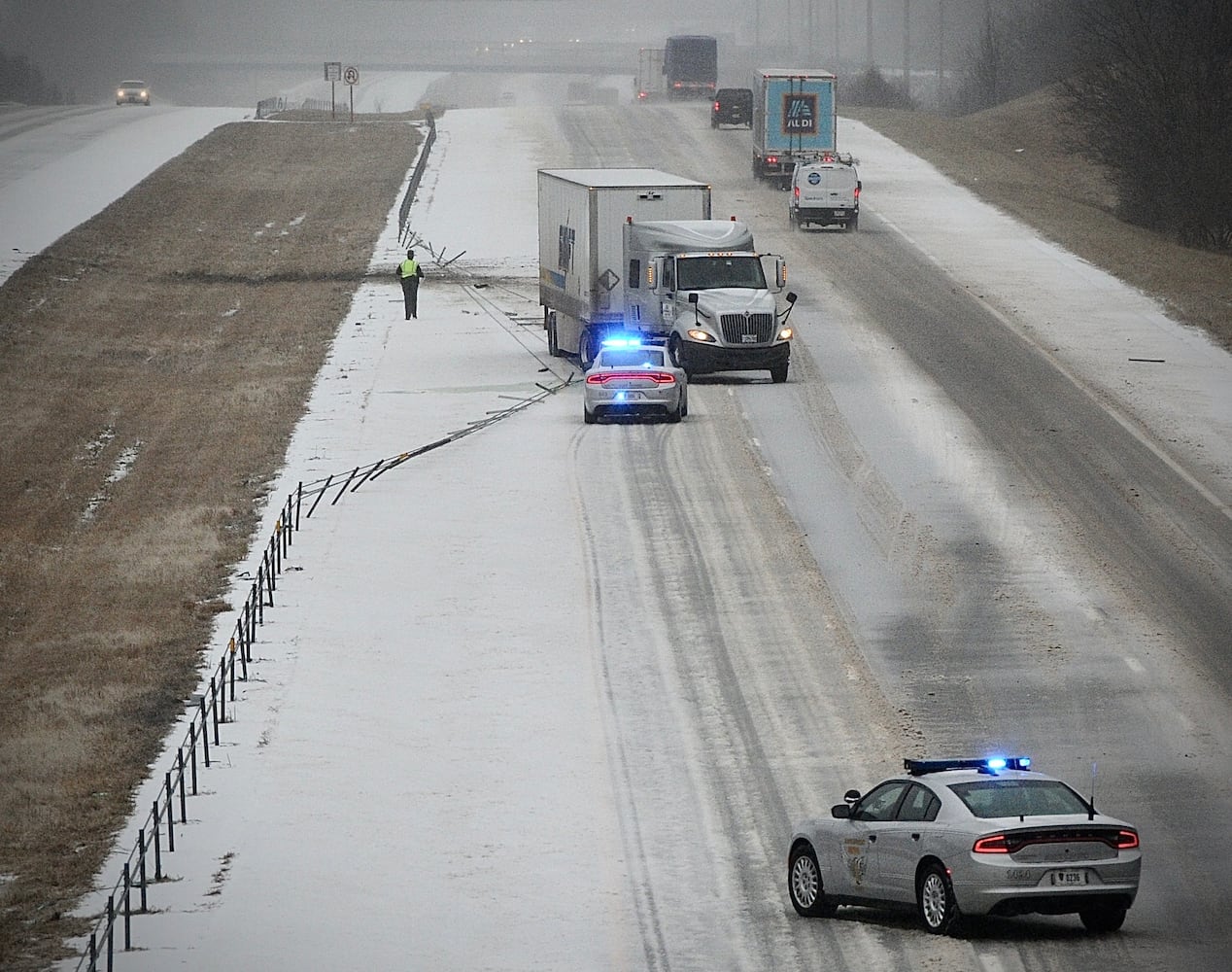 Slick roads in Clark County causing slideoffs on I-70