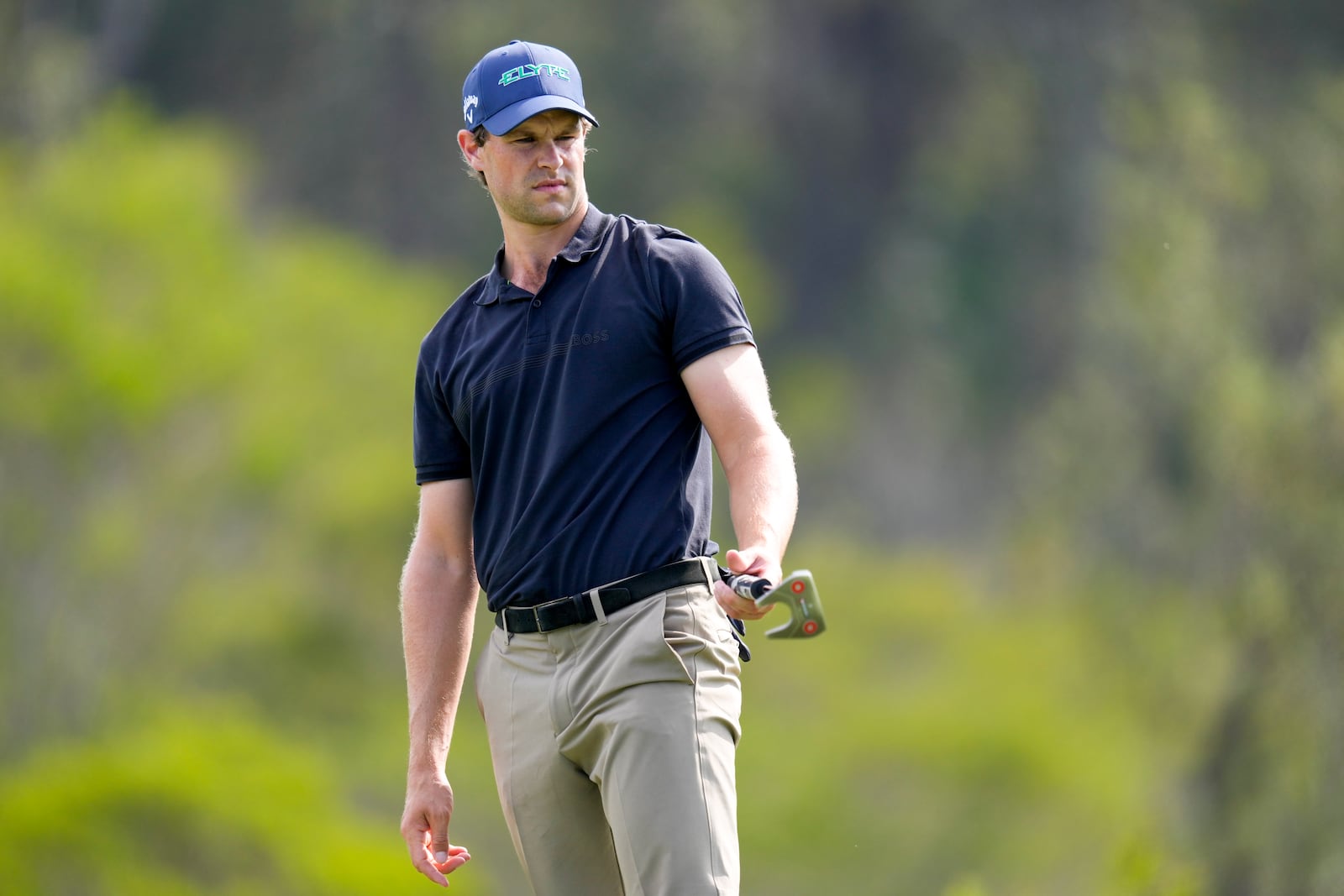 Thomas Detry, of Belgium, reacts after missing a putt on the 17th green during the third round of The Sentry golf event, Saturday, Jan. 4, 2025, at Kapalua Plantation Course in Kapalua, Hawaii. (AP Photo/Matt York)