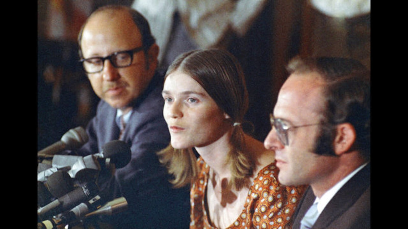 Linda Kasabian speaks at an Aug. 19, 1970, news conference following her 19 days on the witness stand as the star prosecution witness against Charles Manson, Charles "Tex" Watson, Susan Atkins, Patricia Krenwinkel and Leslie Van Houten. AP Photo