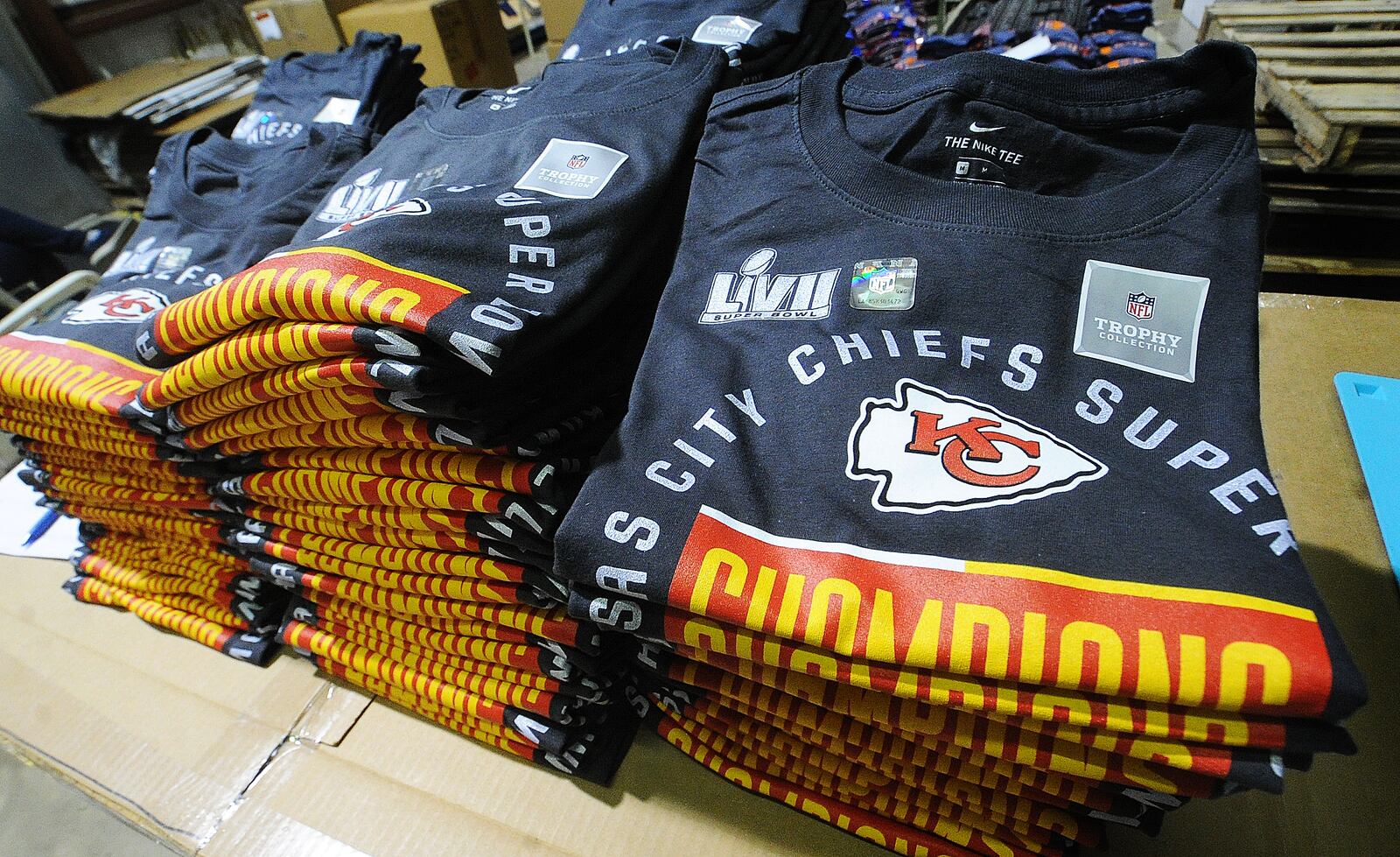 Atlantis Sportswear in Piqua printed and shipped more than 150,000 of the Super Bowl championship shirts worn by Kansas City players. MARSHALL GORBY\STAFF