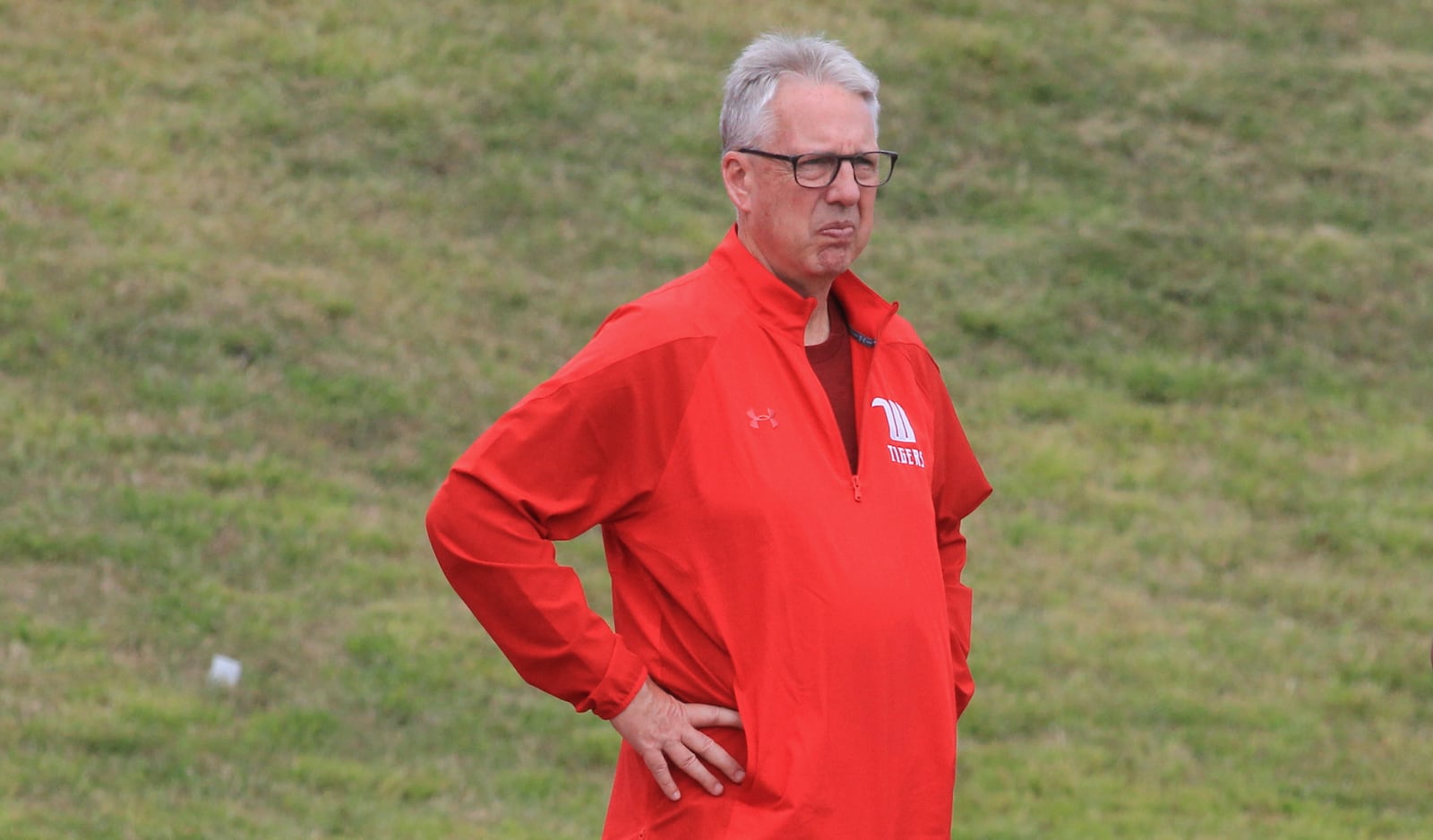 Wittenberg Athletic Director Brian Agler watches a game against SUNY Cortland on Saturday, Sept. 4, 2021, at Edwards-Maurer Field in Springfield. David Jablonski/Staff