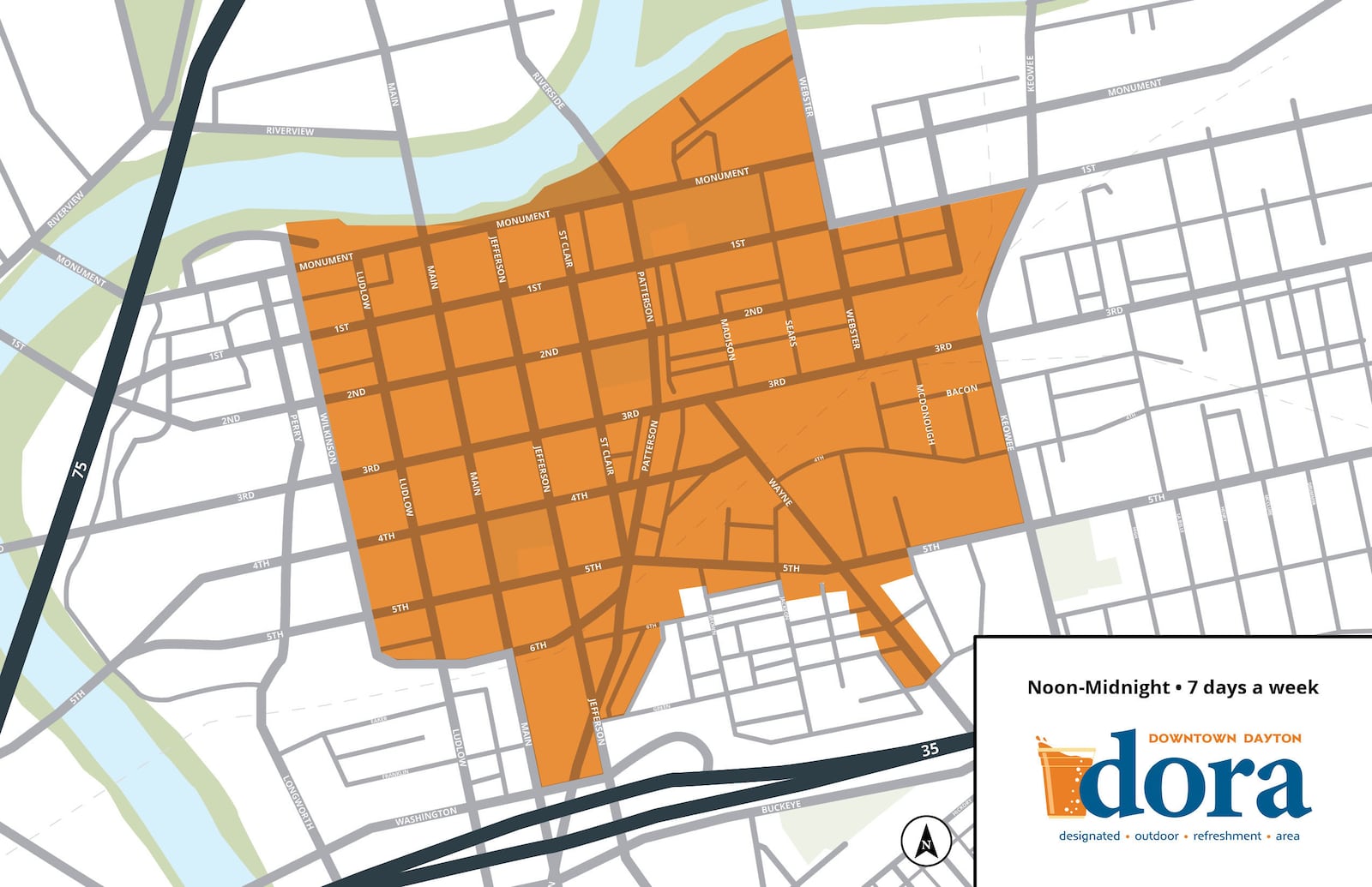 A map of the proposed downtown Dayton Designated Outdoor Refreshment Area (DORA). CONTRIBUTED