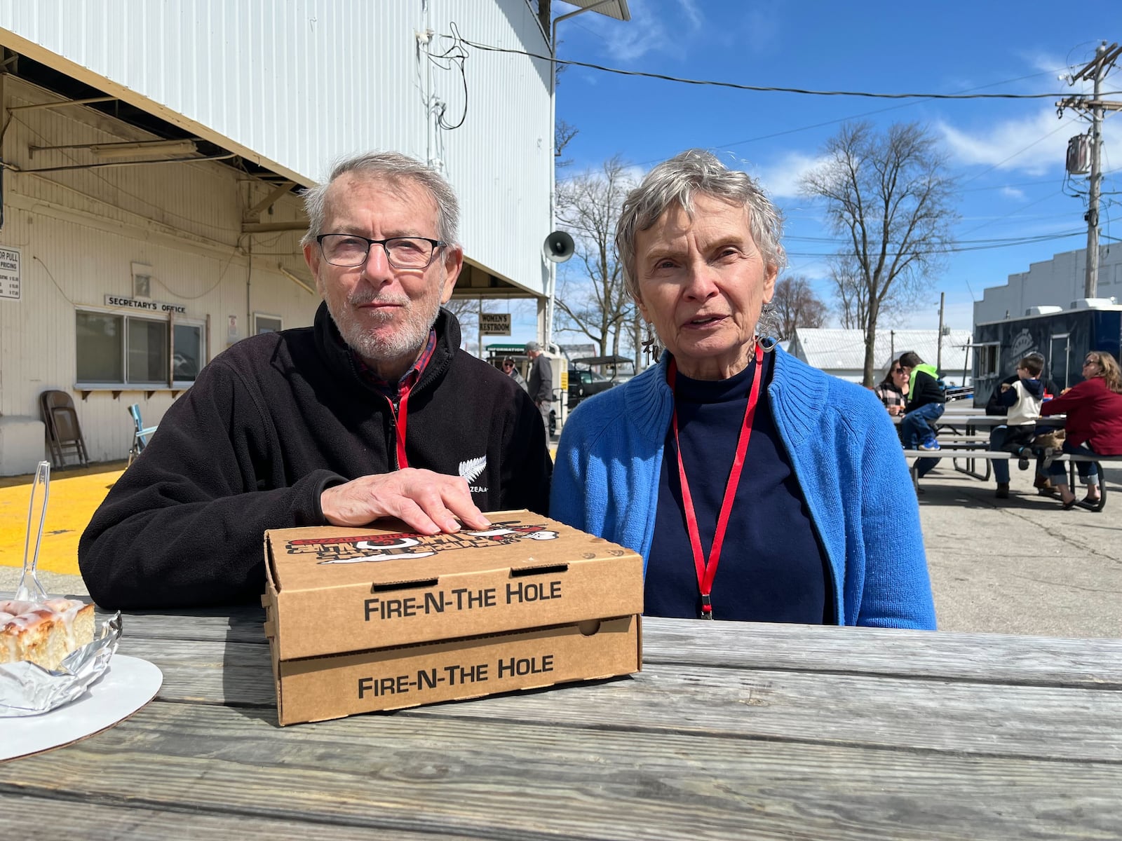 George and Barbara Parker of Raleigh, North Carolina traveled to the Darke County Fairgrounds in Greenville to watch the total solar eclipse on Monday, April 8, 2024. RICH GILLETTE/STAFF