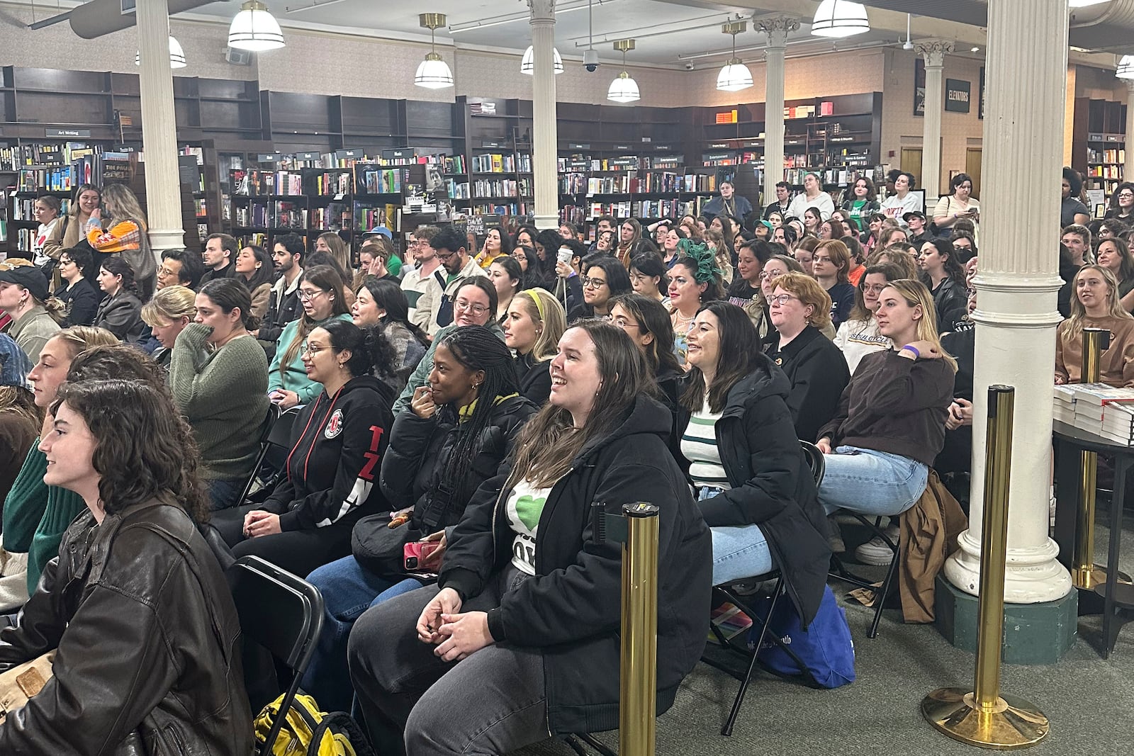 Fans appear at a midnight launch party for "Sunrise on the Reaping" by Suzanne Collins at Barnes & Noble bookstore in New York on Tuesday, March 18, 2025. (AP Photo/Hillel Italie)